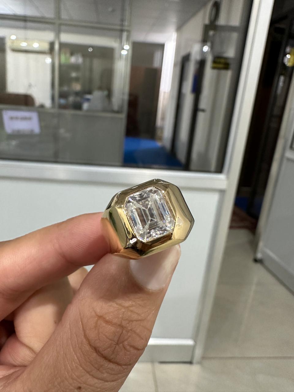 Men's Emerald Cut Moissanite Ring, Solid 14K Gold Signet Ring, Anniversary Gift for Him