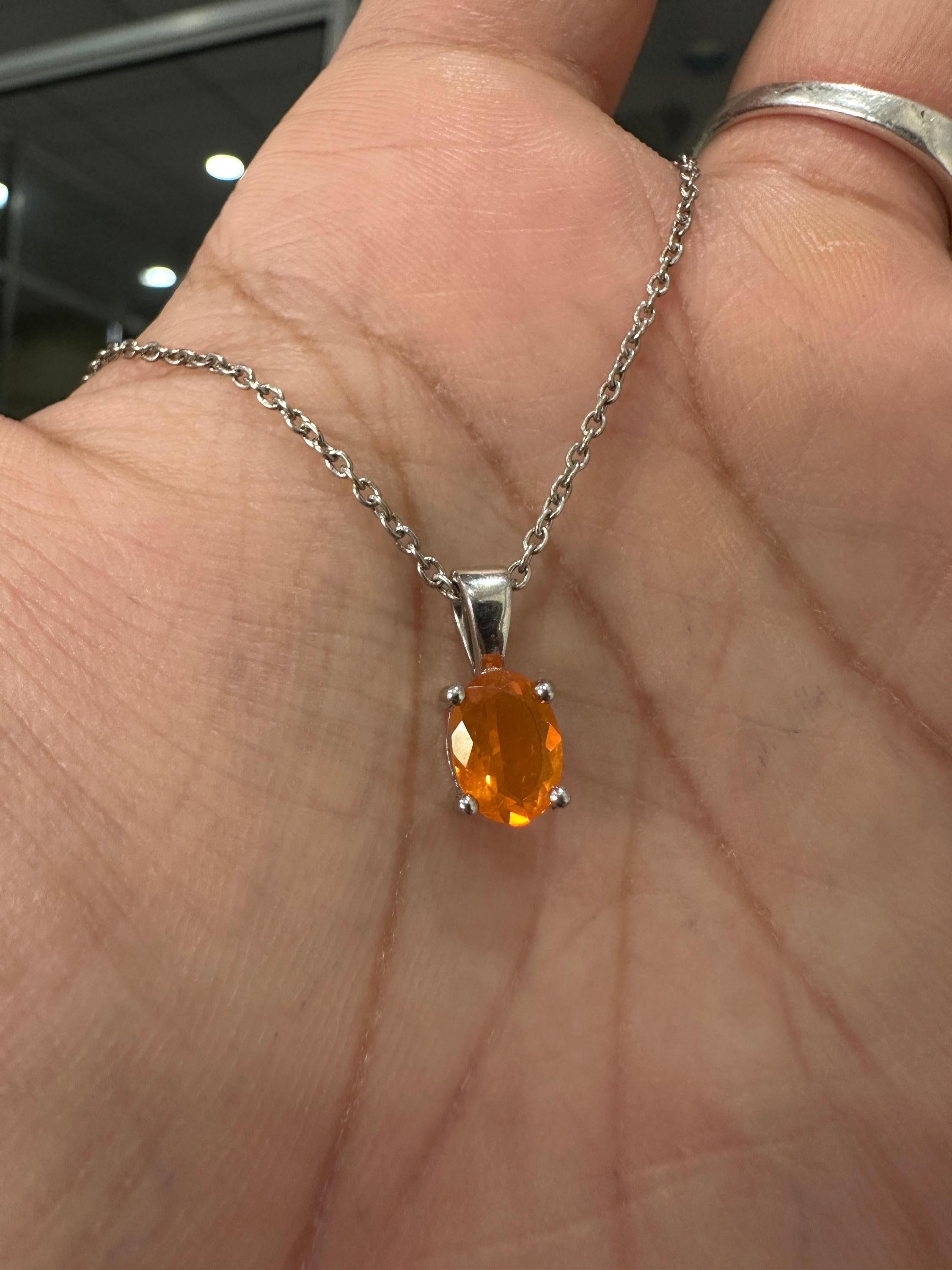 1CT Mexican Fire Opal Pendant | 925 Silver Minimal Necklace | Jewelry for Gift