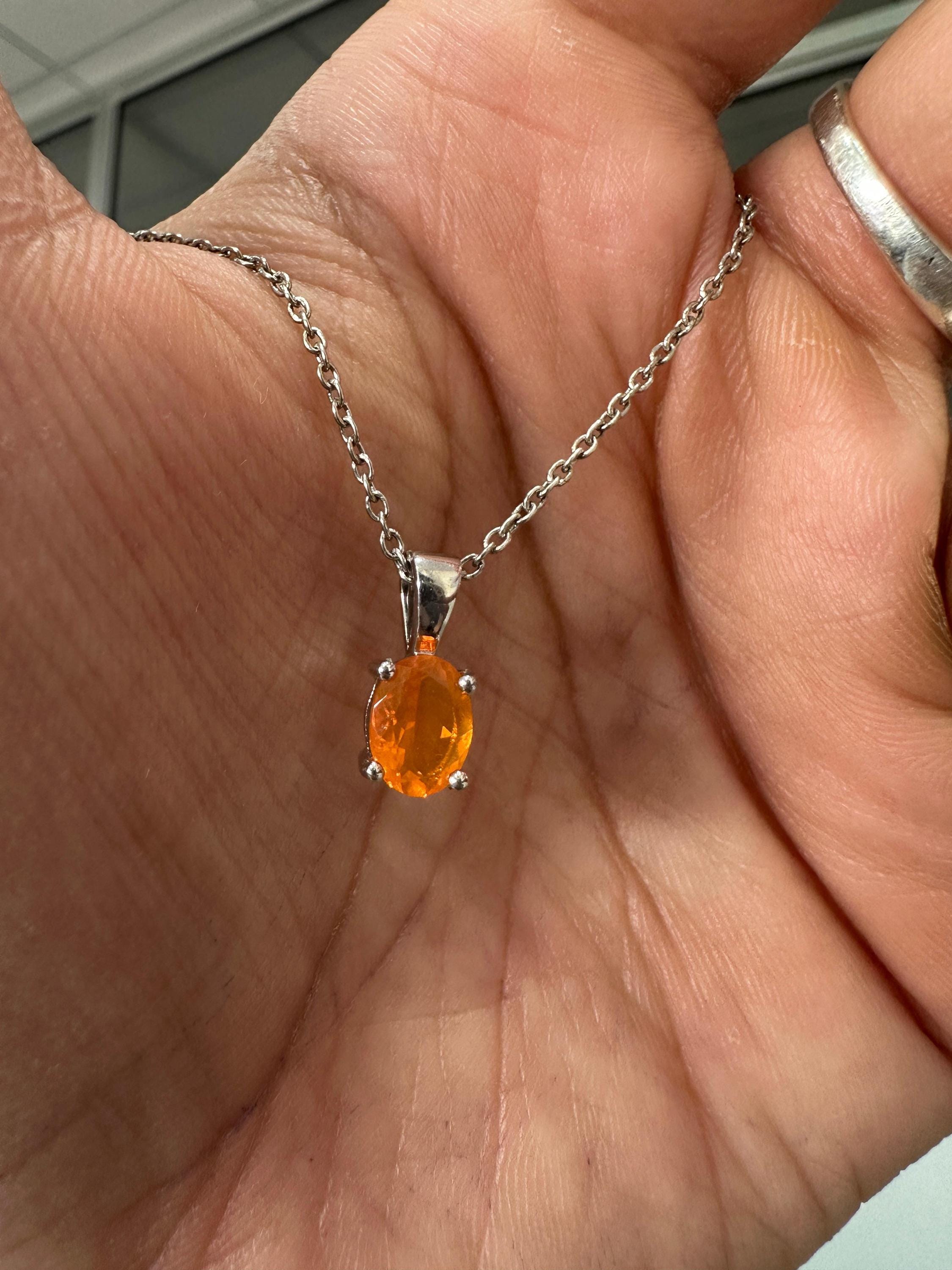 1CT Mexican Fire Opal Pendant | 925 Silver Minimal Necklace | Jewelry for Gift