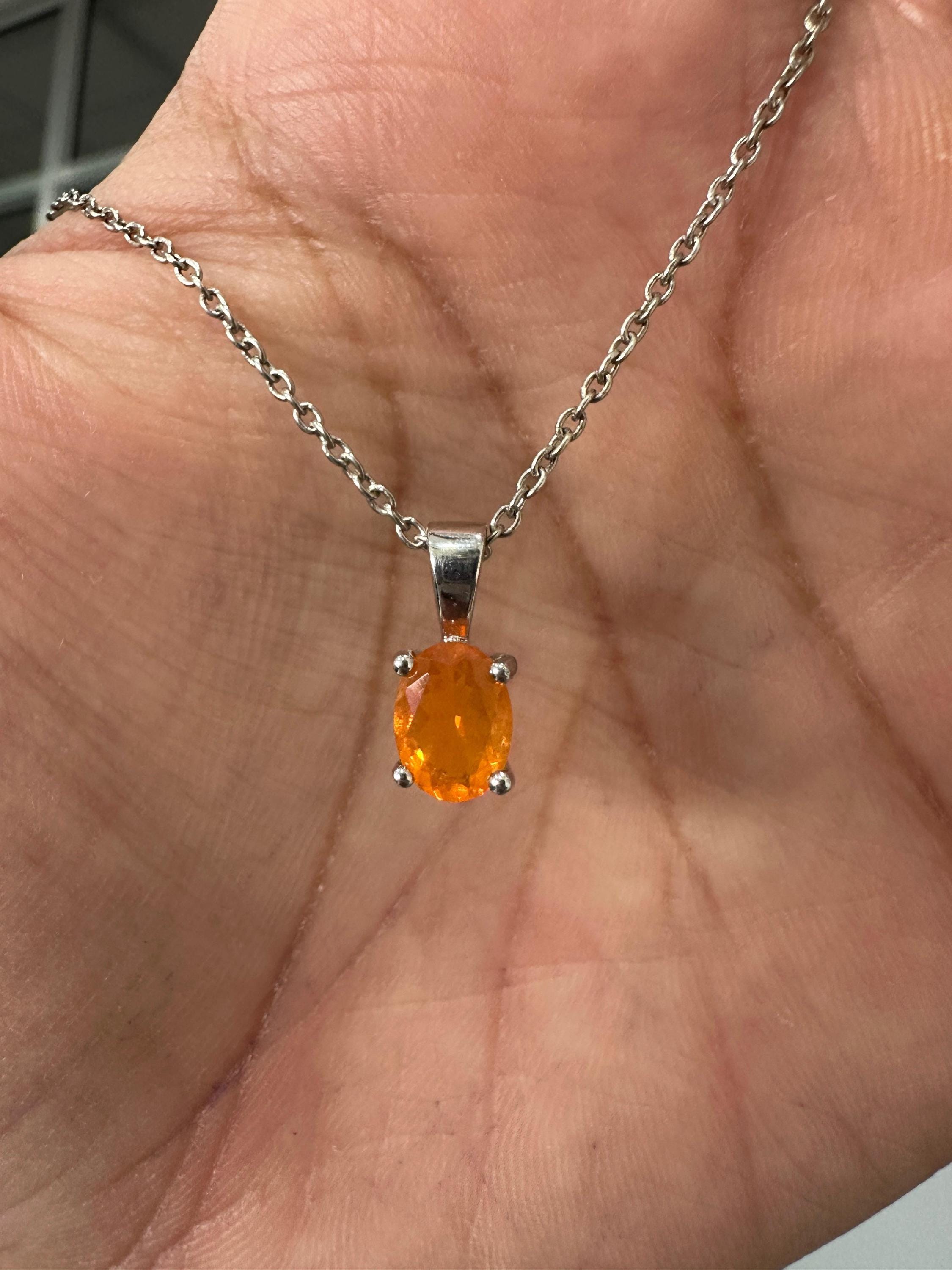 1CT Mexican Fire Opal Pendant | 925 Silver Minimal Necklace | Jewelry for Gift
