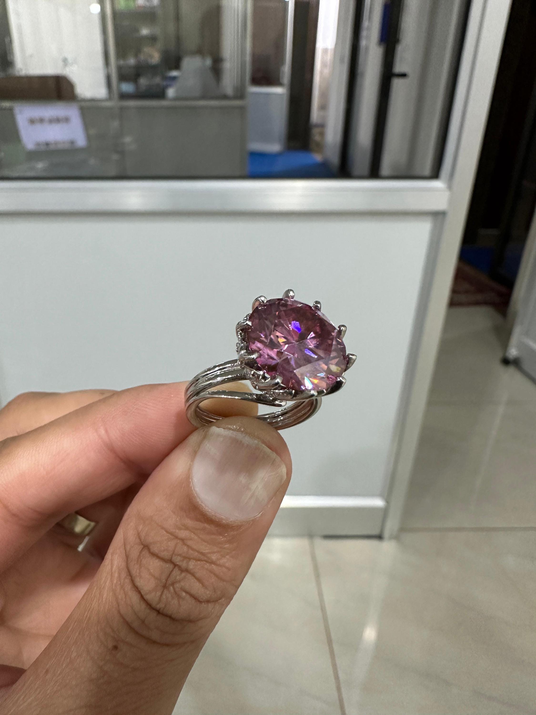 9 Ct Royal Pink Moissanite Engagement Ring, 14K White Gold, Anniversary Gift for her