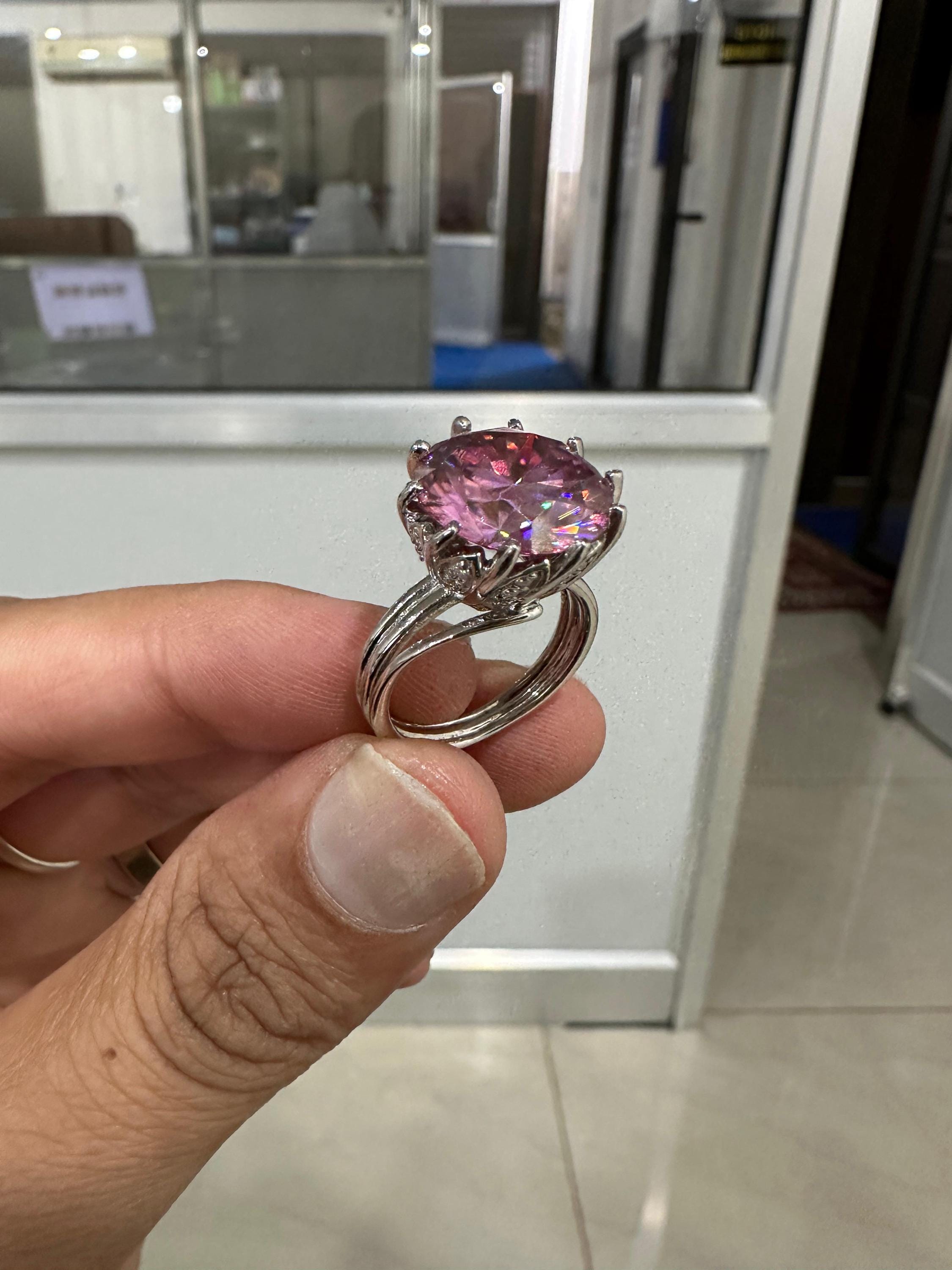 9 Ct Royal Pink Moissanite Engagement Ring, 14K White Gold, Anniversary Gift for her