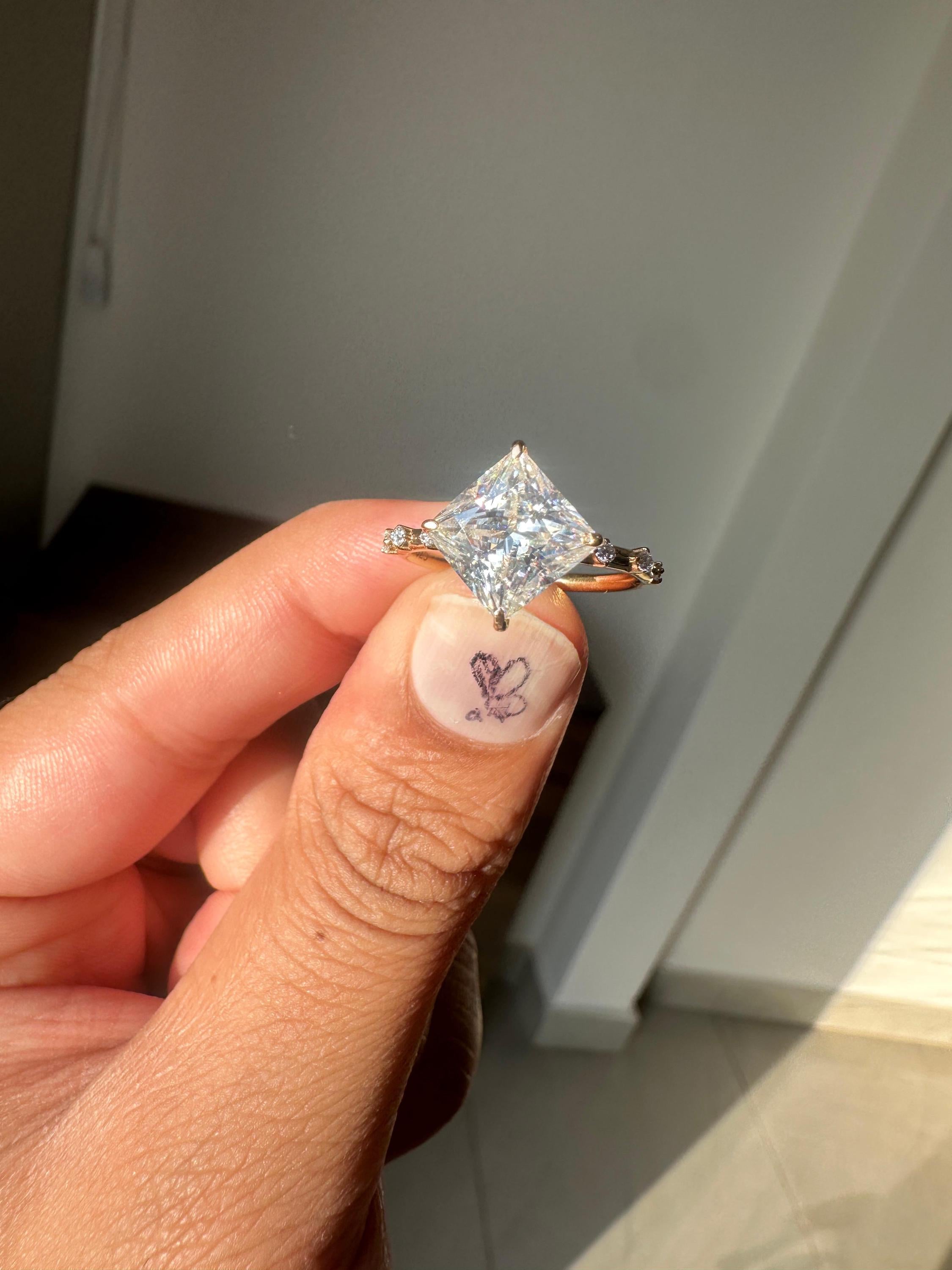 Princess Cut Moissanite Engagement Ring, 14K Yellow Gold, Antique Vintage Inspired Solitaire