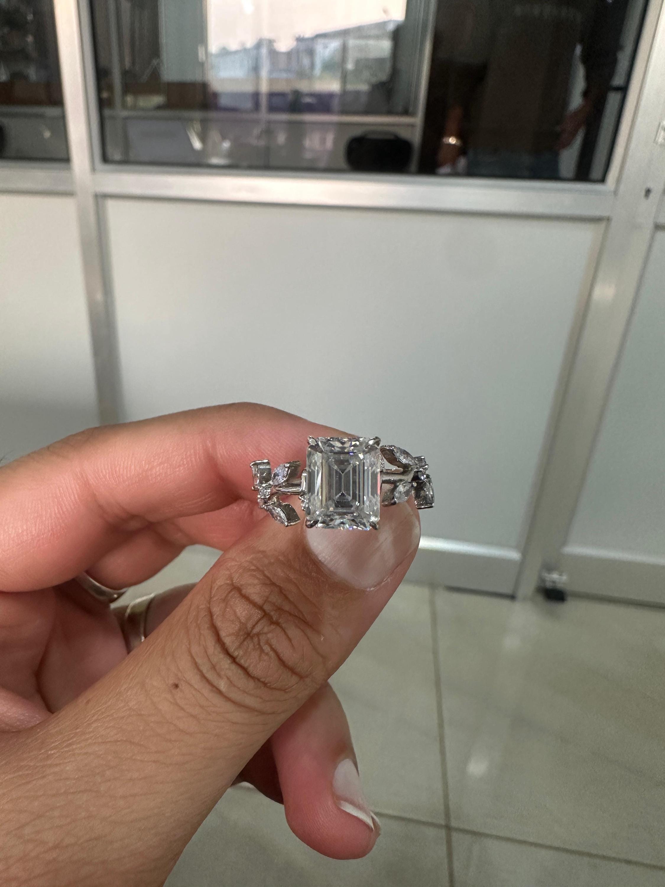 Moissanite Leaf Inspired Engagement Ring | 14K White Gold | Luxury wedding ring for her