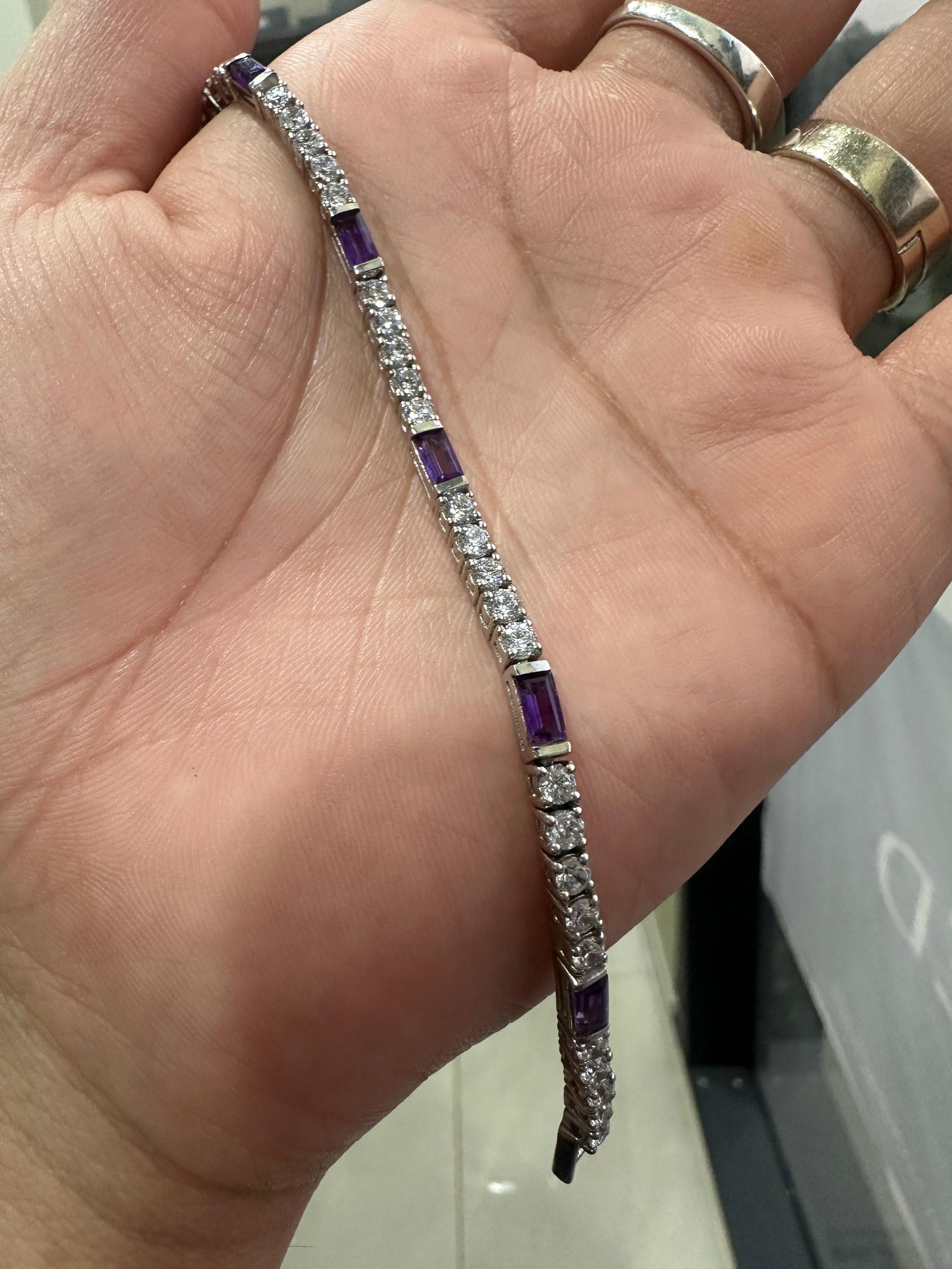 Amethyst Moissanite Tennis Bracelet, 925 Sterling Silver, Multi Shape Bracelet, Luxury Anniversary Gift