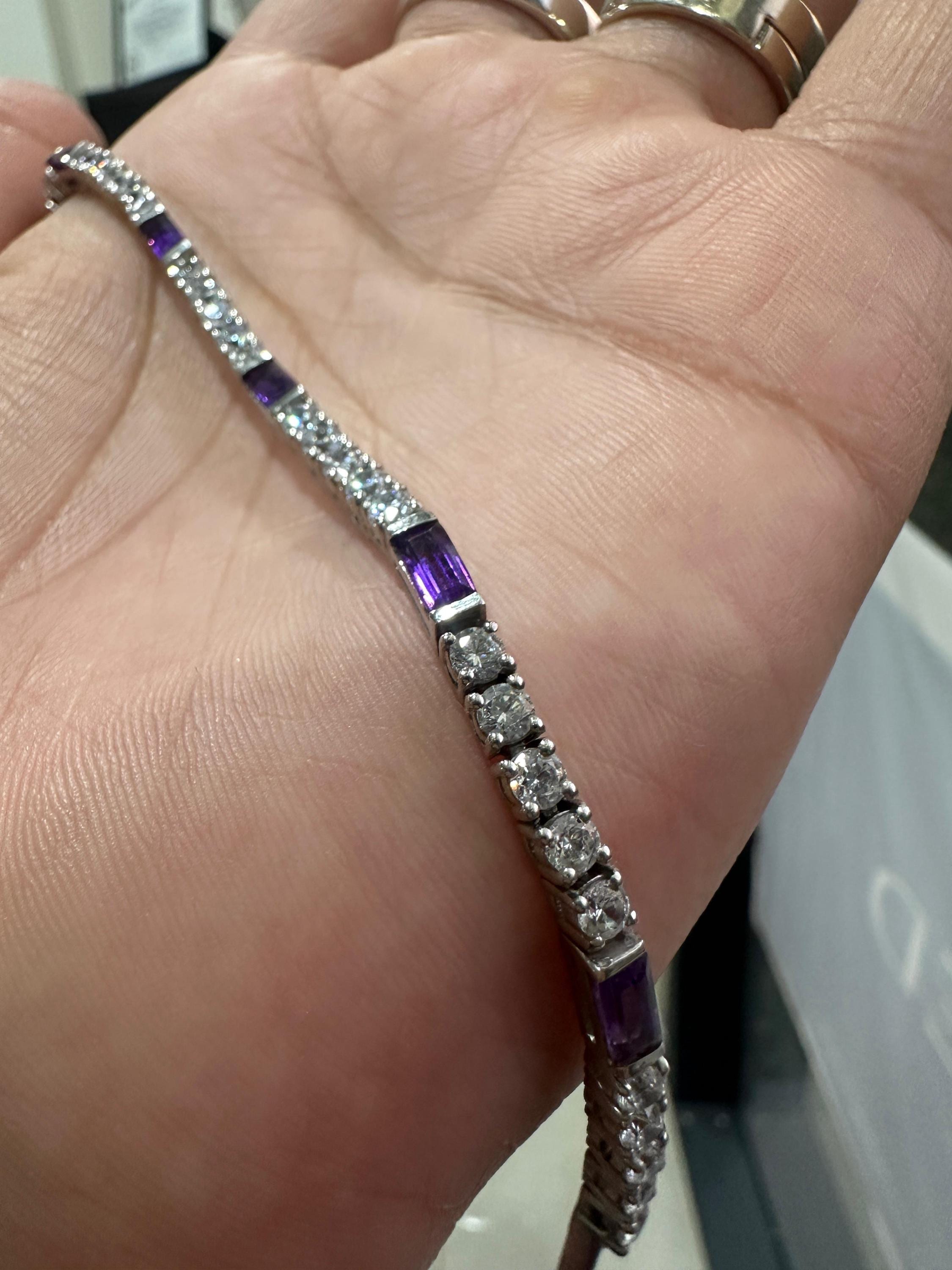 Amethyst Moissanite Tennis Bracelet, 925 Sterling Silver, Multi Shape Bracelet, Luxury Anniversary Gift