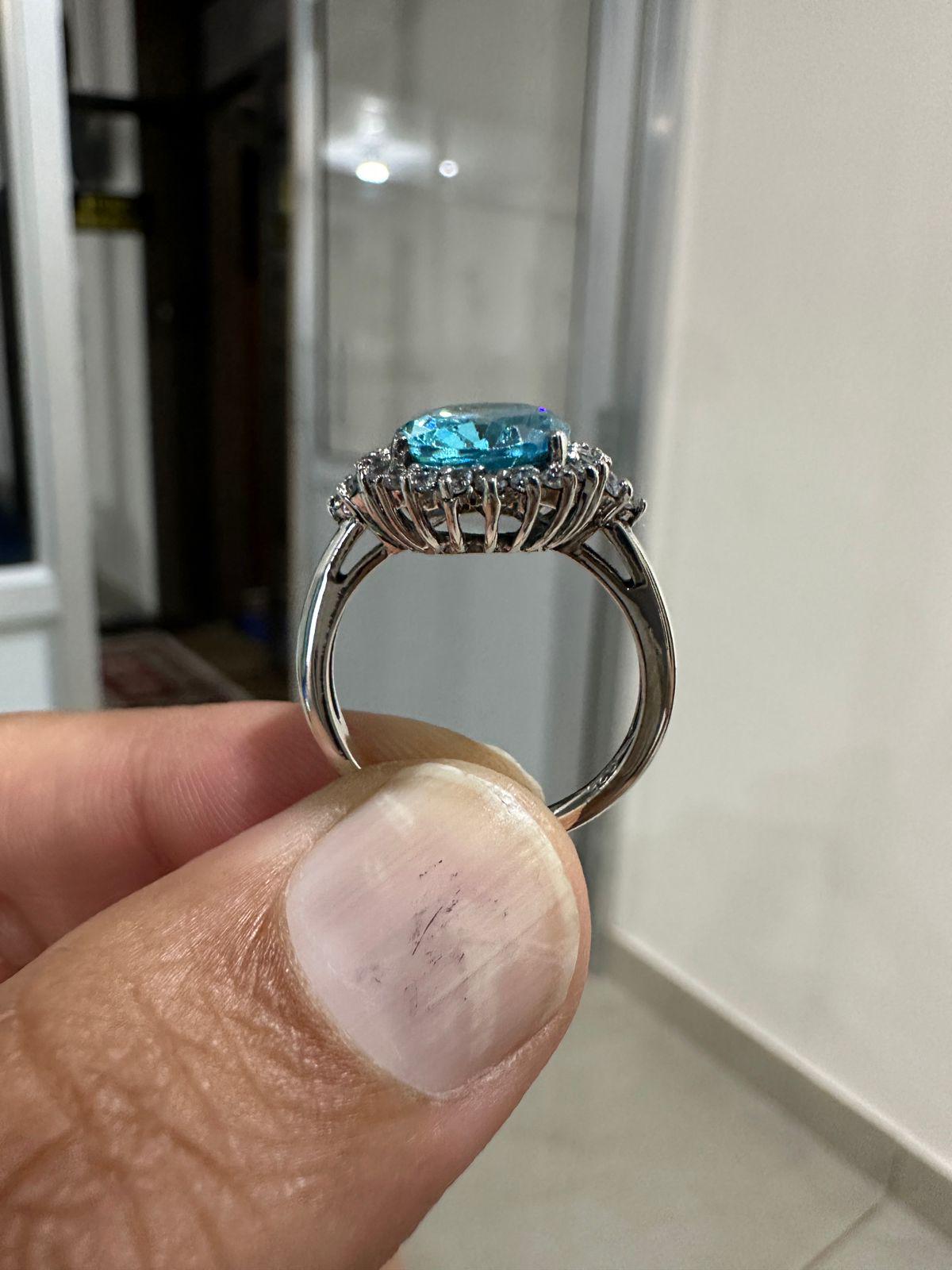 Ice Blue Oval Halo Ring, 925 Sterling Silver Statement Cocktail Ring for women