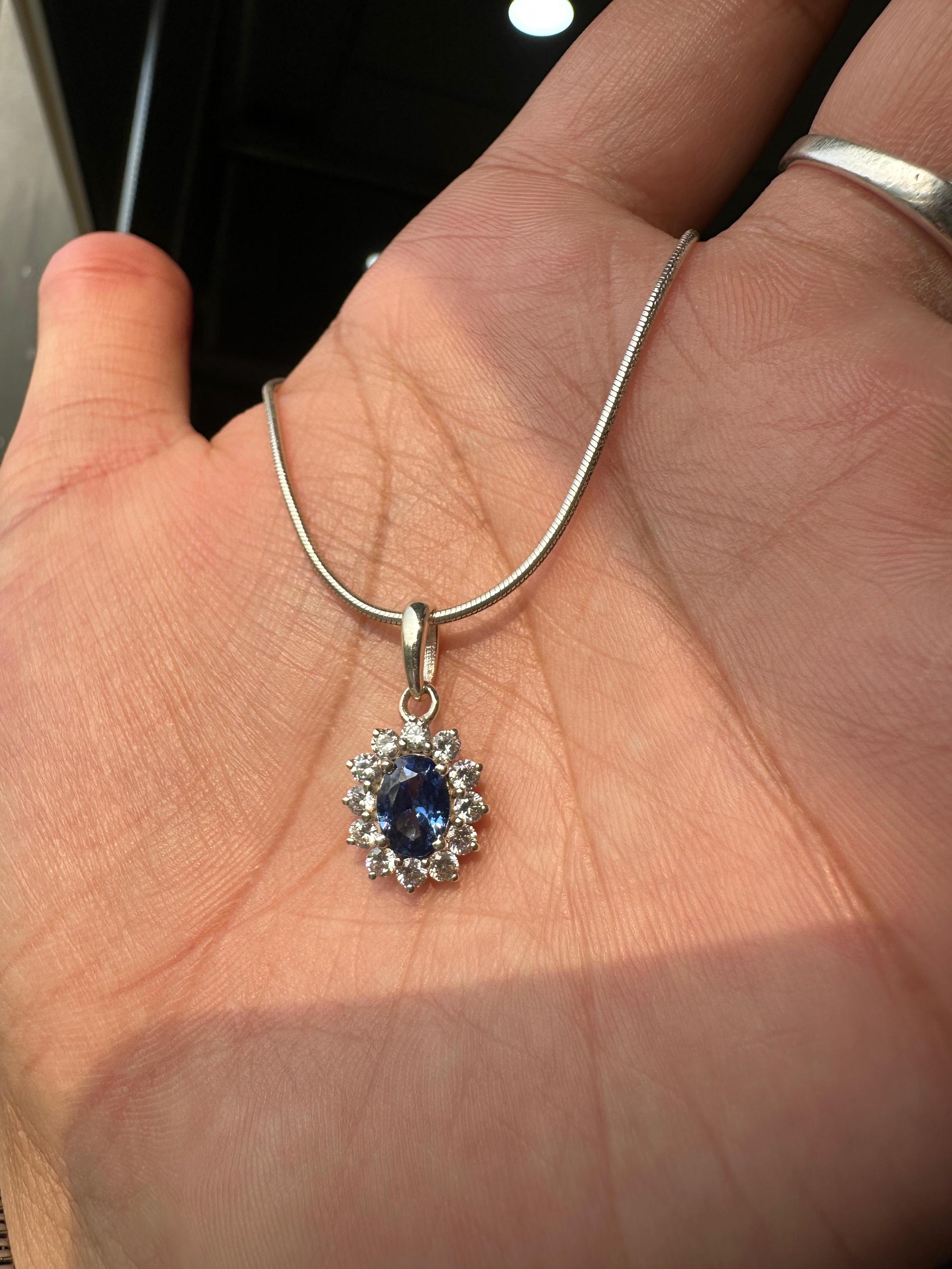 Oval Sapphire Moissanite Halo Pendant Necklace, 925 Sterling Silver Sunflower Jewelry