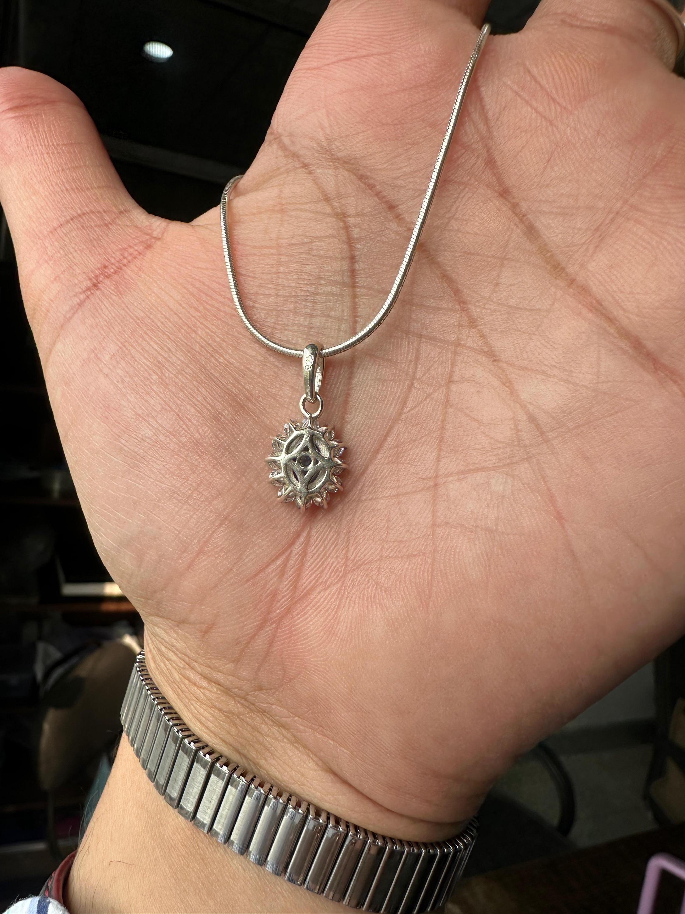 Oval Sapphire Moissanite Halo Pendant Necklace, 925 Sterling Silver Sunflower Jewelry