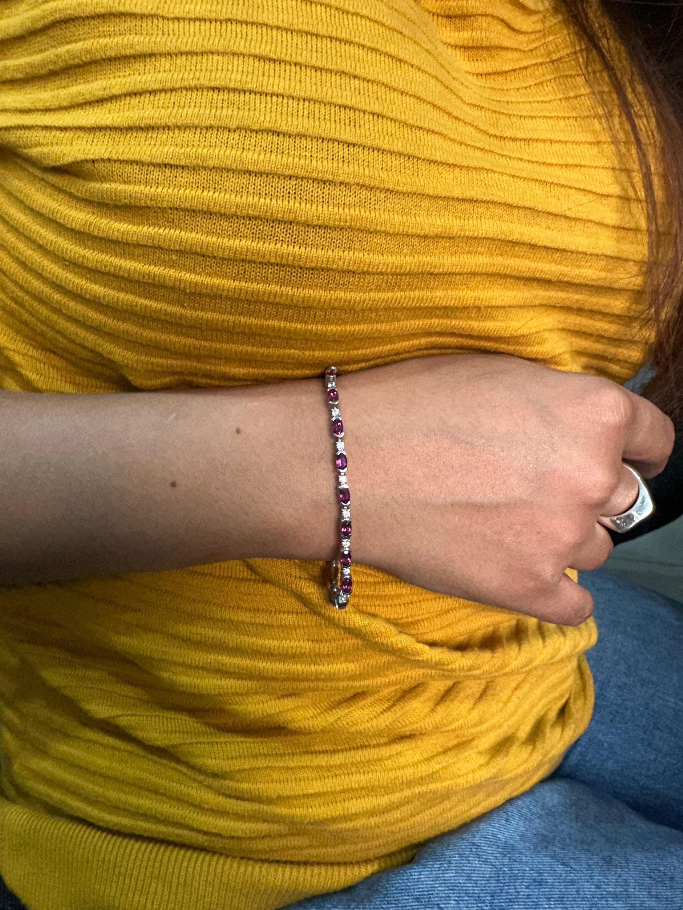 Rhodolite Diamond Tennis Bracelet | 925 Sterling Silver, Unique Bridal Bracelet