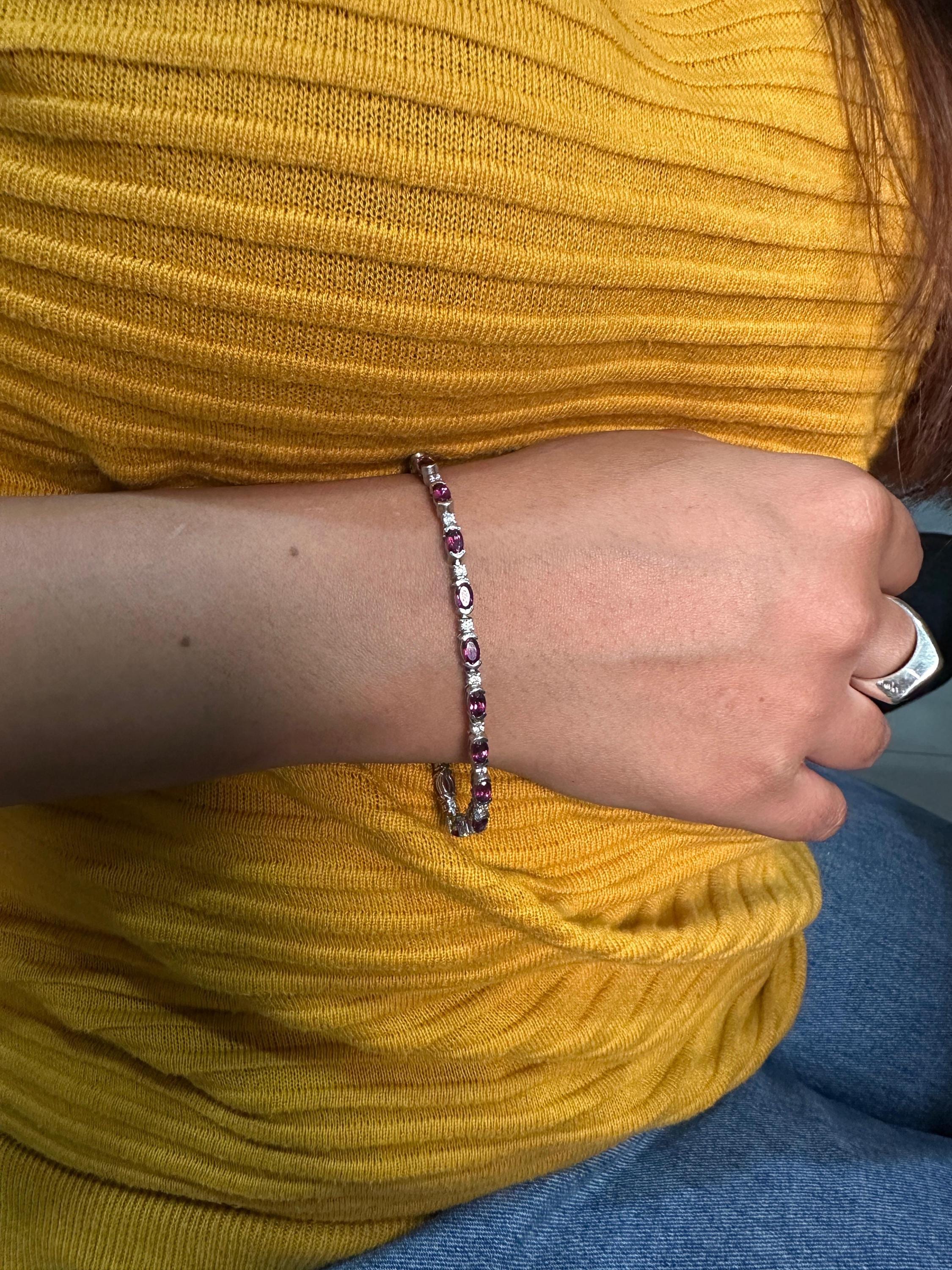 Rhodolite Diamond Tennis Bracelet | 925 Sterling Silver, Unique Bridal Bracelet