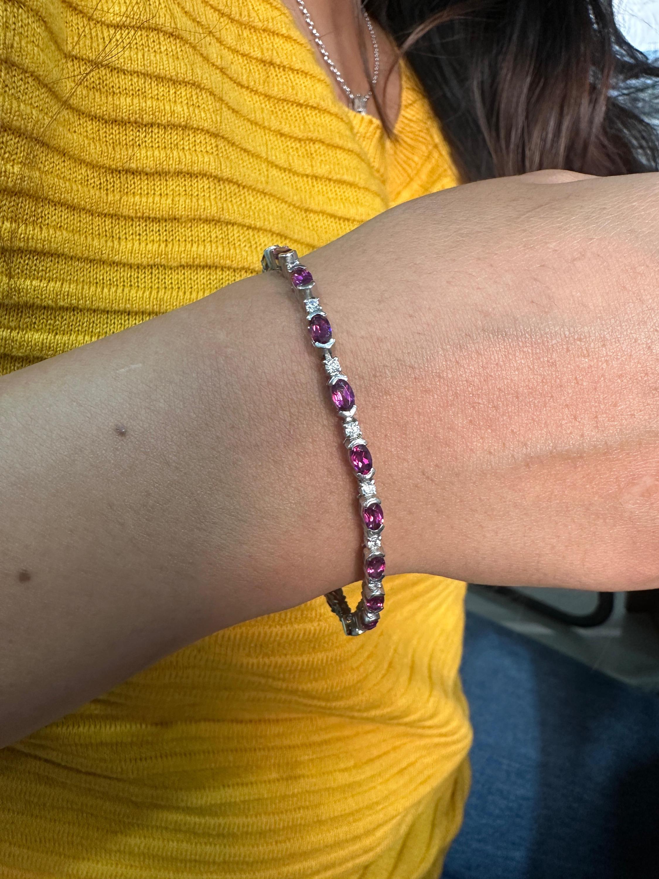 Rhodolite Diamond Tennis Bracelet | 925 Sterling Silver, Unique Bridal Bracelet