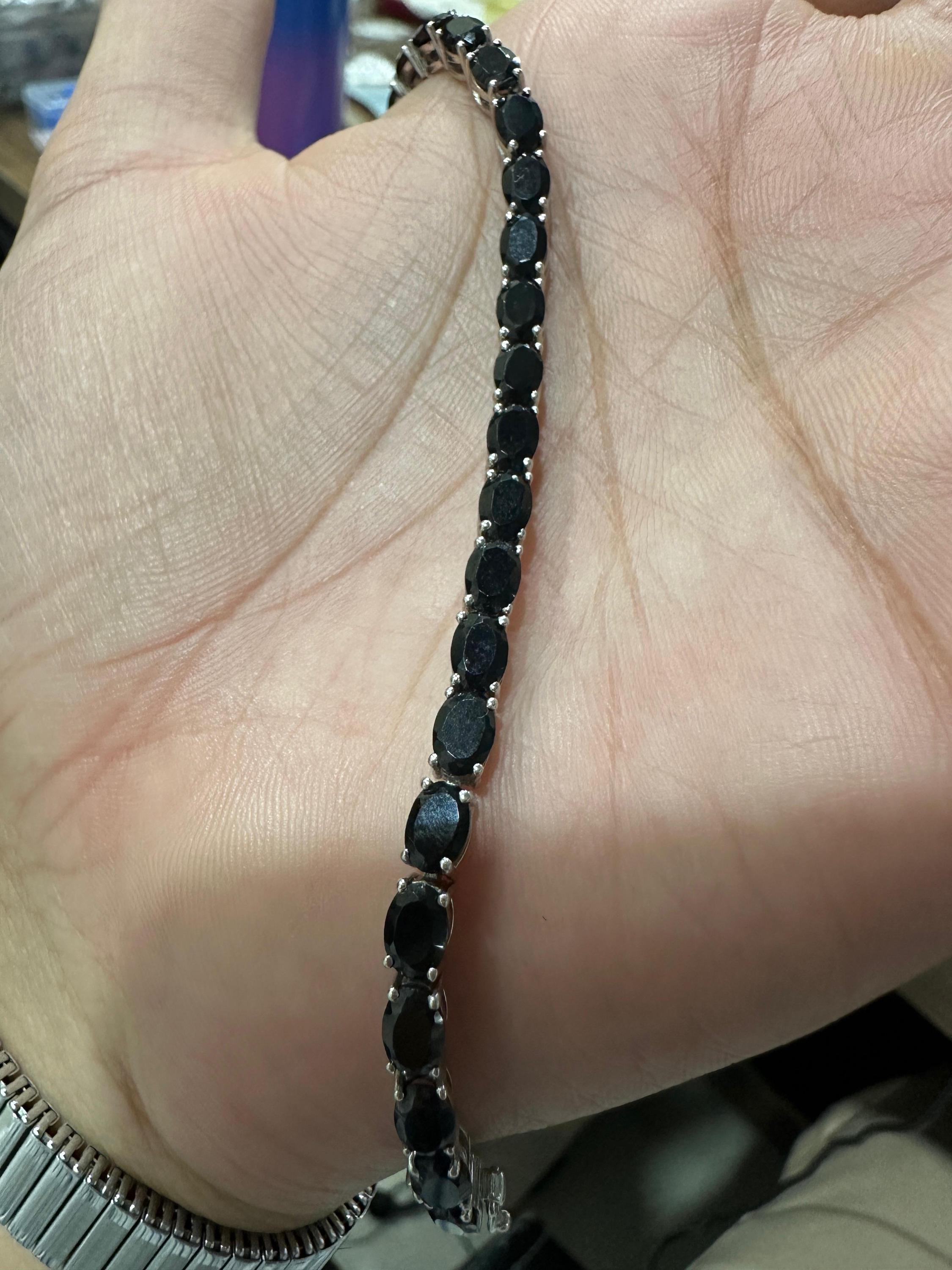 Men's Black Spinel Tennis Bracelet | 925 Sterling Silver, Luxury gift for him