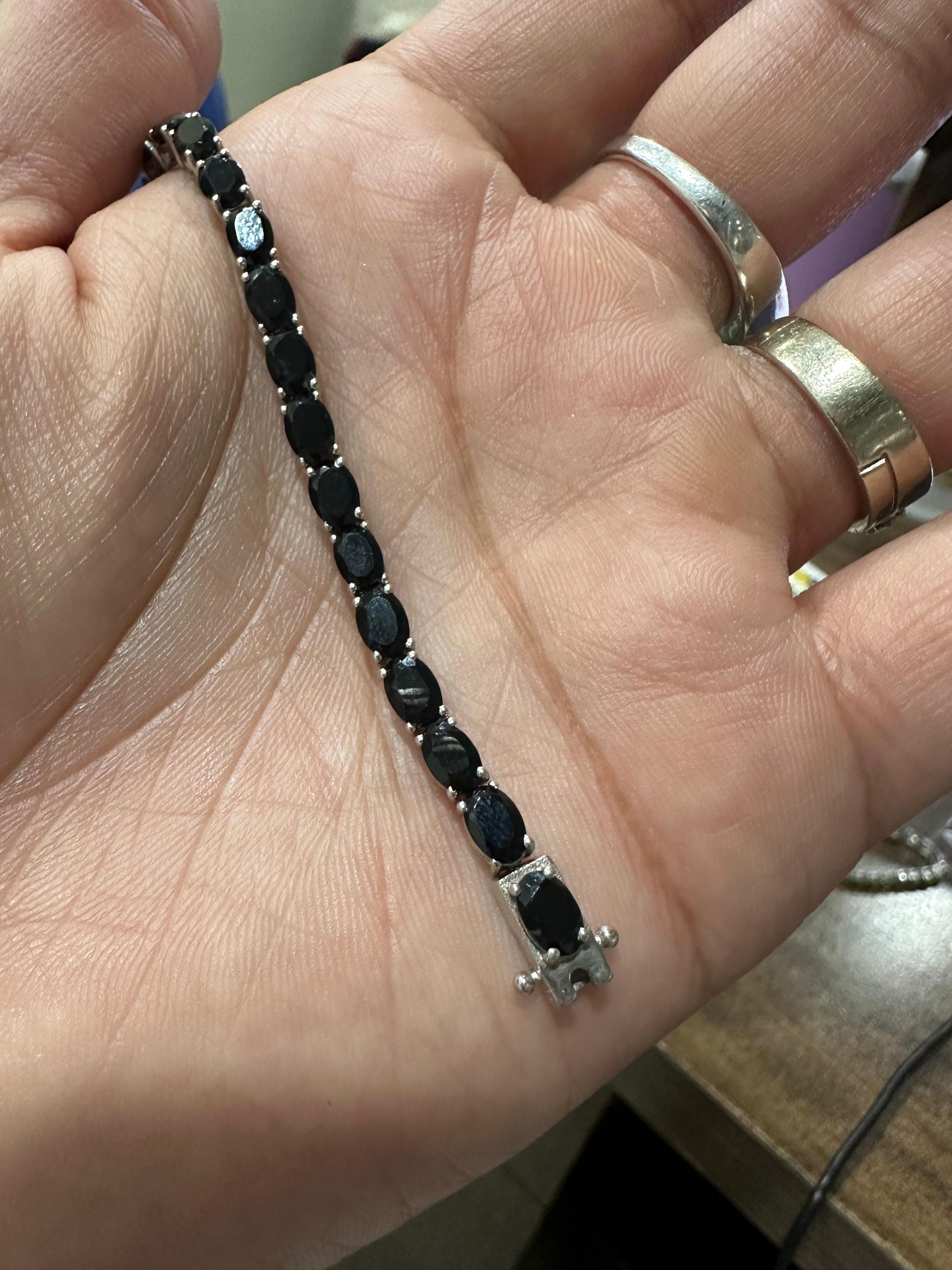 Men's Black Spinel Tennis Bracelet | 925 Sterling Silver, Luxury gift for him