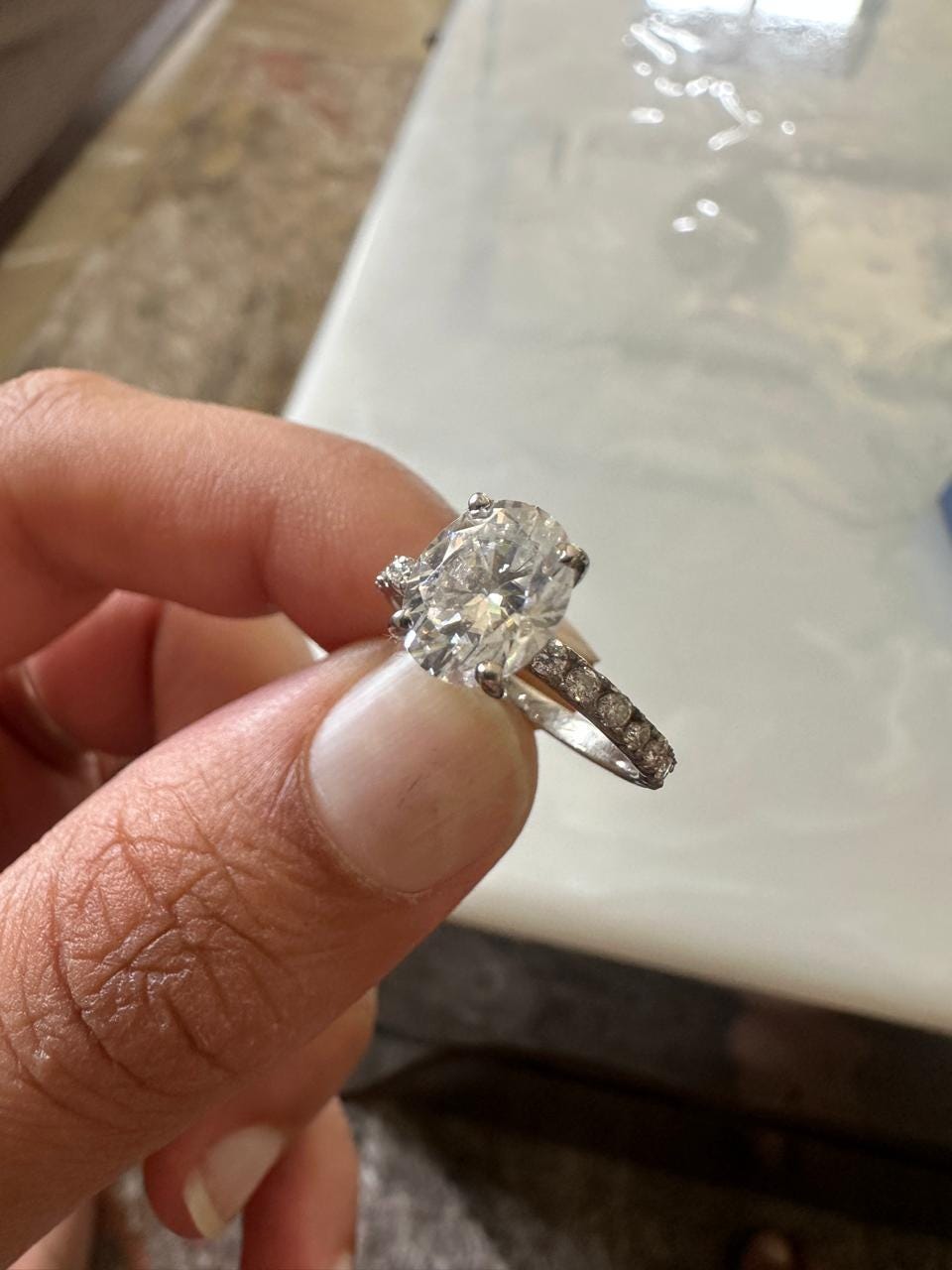 2 CT Oval Moissanite Engagement Ring, 14K White Gold Pavé Band, Minimalist Bridal Ring