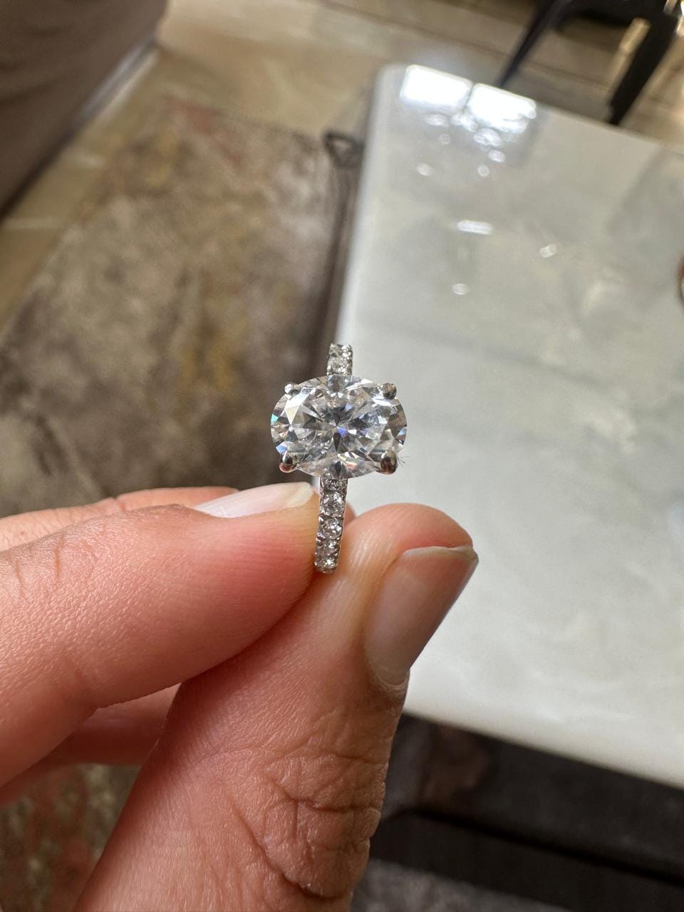 2 CT Oval Moissanite Engagement Ring, 14K White Gold Pavé Band, Minimalist Bridal Ring
