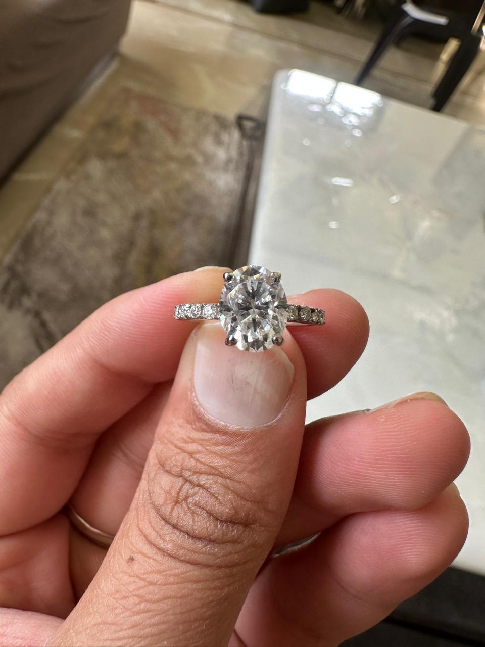 2 CT Oval Moissanite Engagement Ring, 14K White Gold Pavé Band, Minimalist Bridal Ring