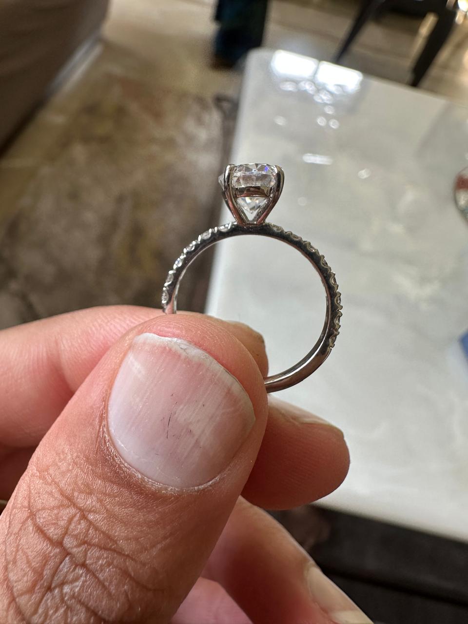 2 CT Oval Moissanite Engagement Ring, 14K White Gold Pavé Band, Minimalist Bridal Ring