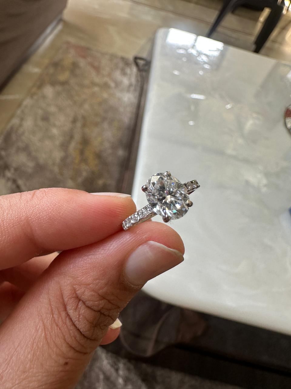 2 CT Oval Moissanite Engagement Ring, 14K White Gold Pavé Band, Minimalist Bridal Ring