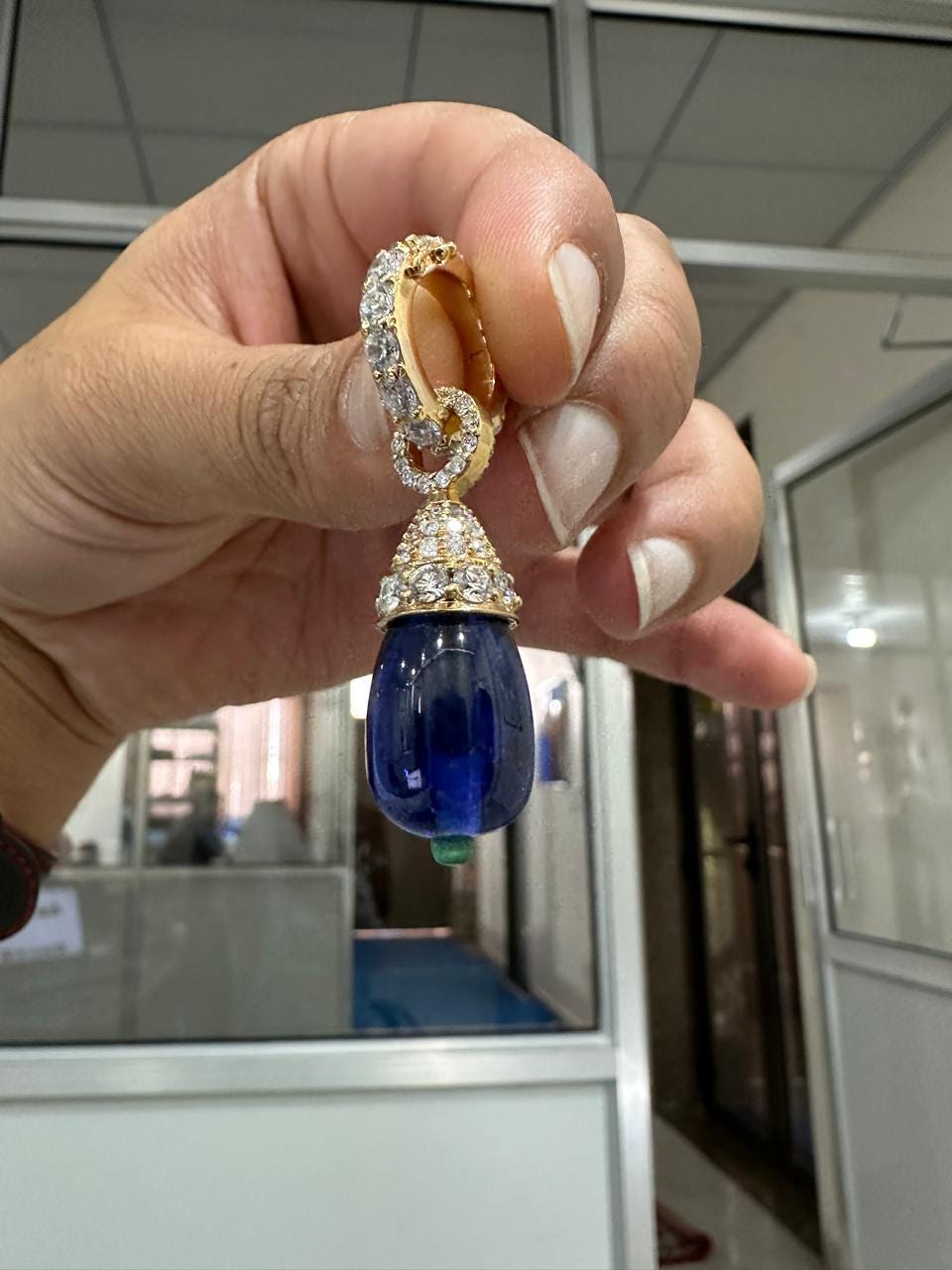 Lab Sapphire Teardrop Pendant | Moissanite, Emerald, 14K Gold Finish