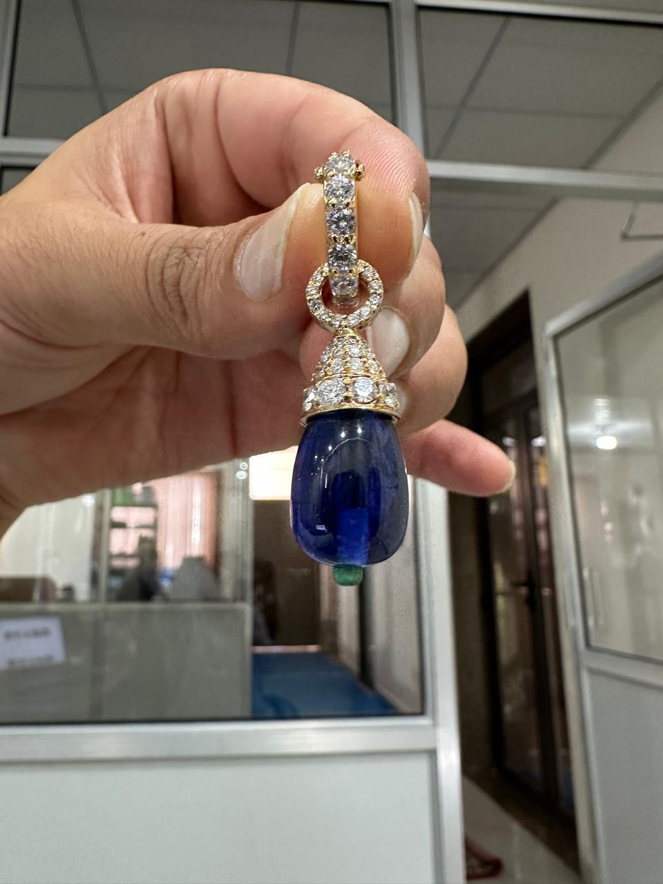 Lab Sapphire Teardrop Pendant | Moissanite, Emerald, 14K Gold Finish