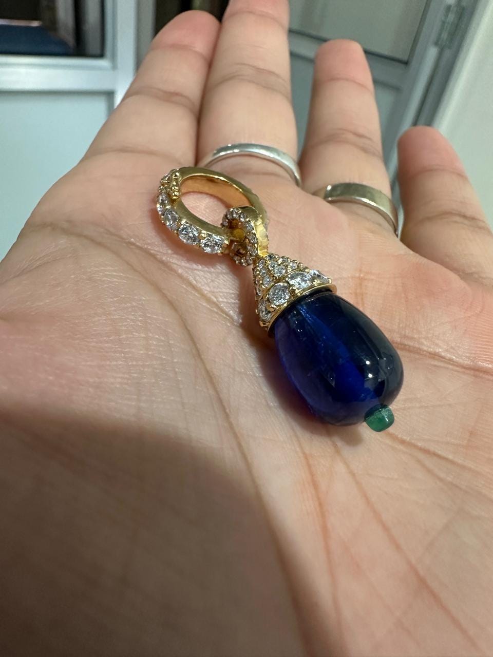Lab Sapphire Teardrop Pendant | Moissanite, Emerald, 14K Gold Finish