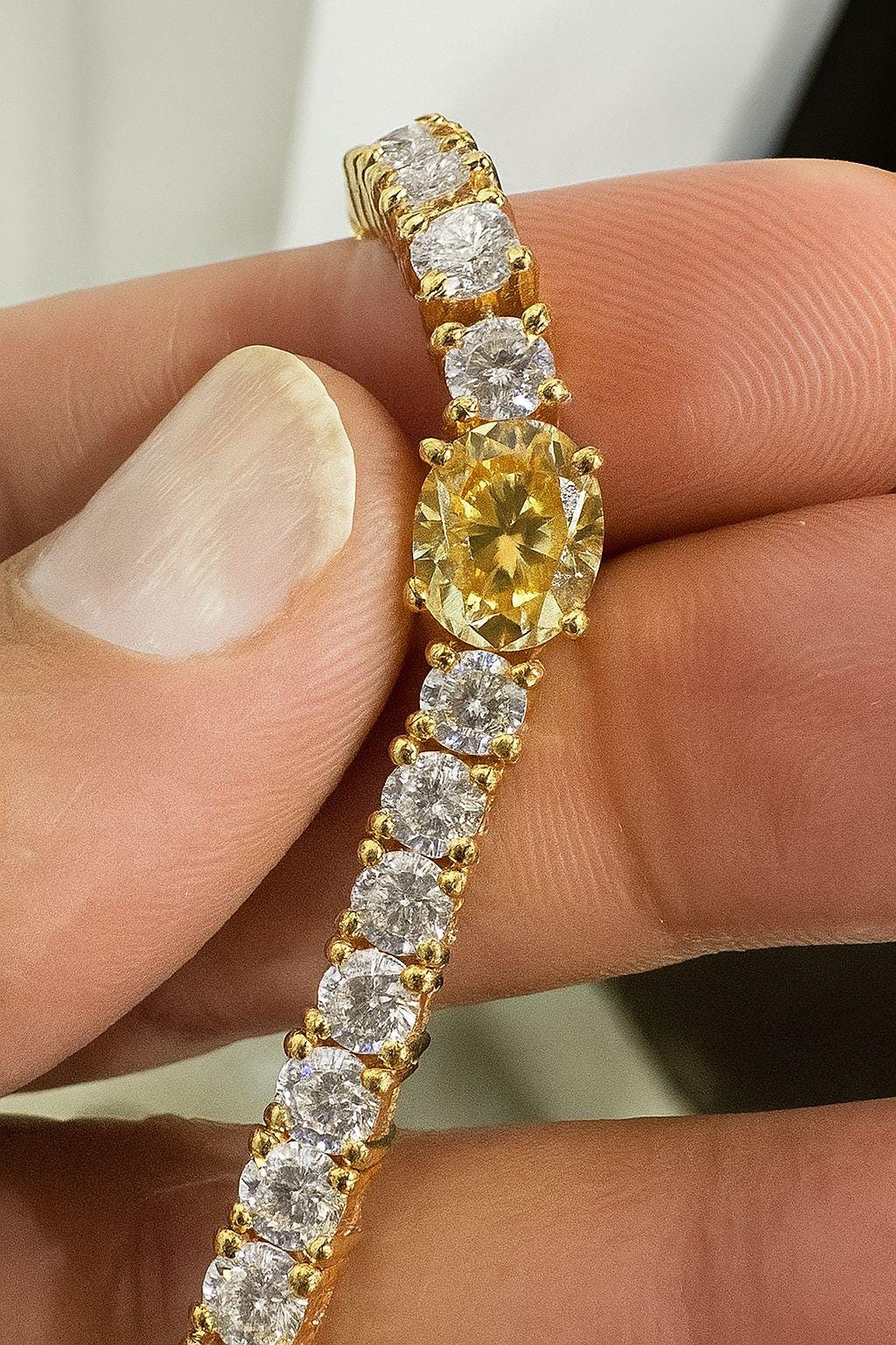 Yellow Diamond Moissanite Tennis Bracelet | 925 Silver, 14K White Gold Finish