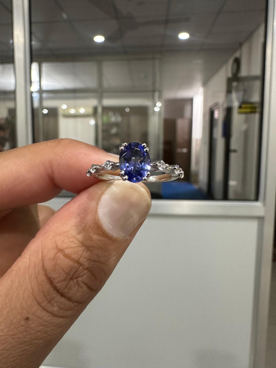 1.5 CT Tanzanite Engagement Ring, 14K White Gold, Minimalist Purple Gemstone Ring