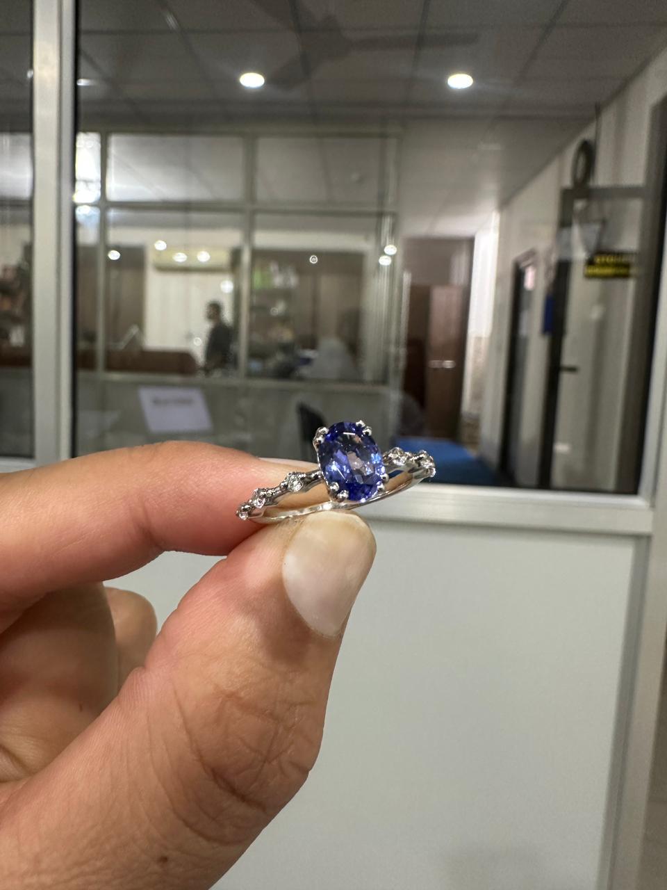 1.5 CT Tanzanite Engagement Ring, 14K White Gold, Minimalist Purple Gemstone Ring