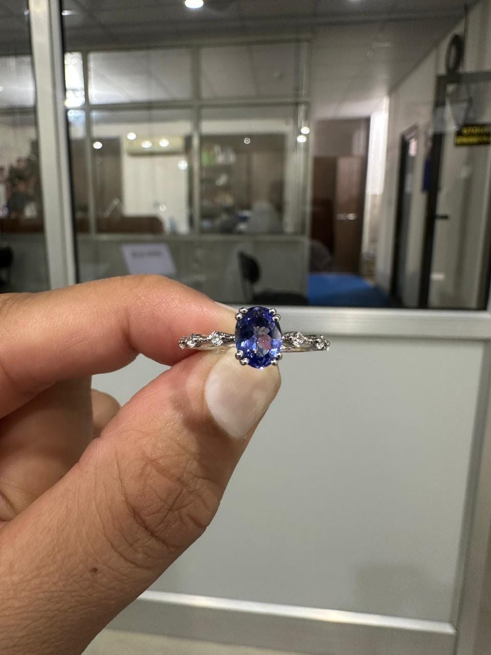1.5 CT Tanzanite Engagement Ring, 14K White Gold, Minimalist Purple Gemstone Ring