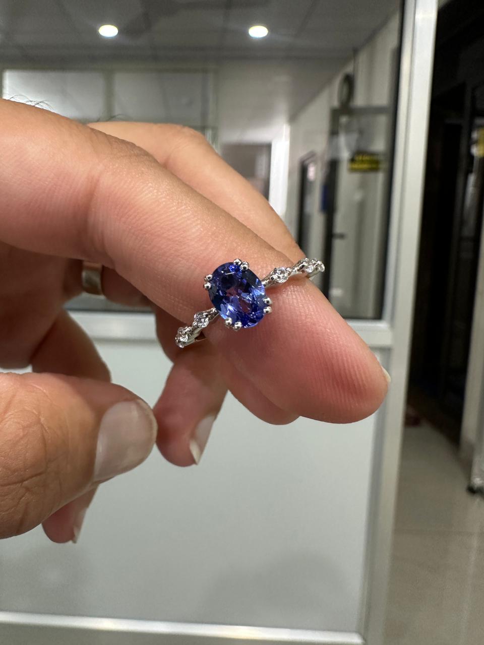 1.5 CT Tanzanite Engagement Ring, 14K White Gold, Minimalist Purple Gemstone Ring