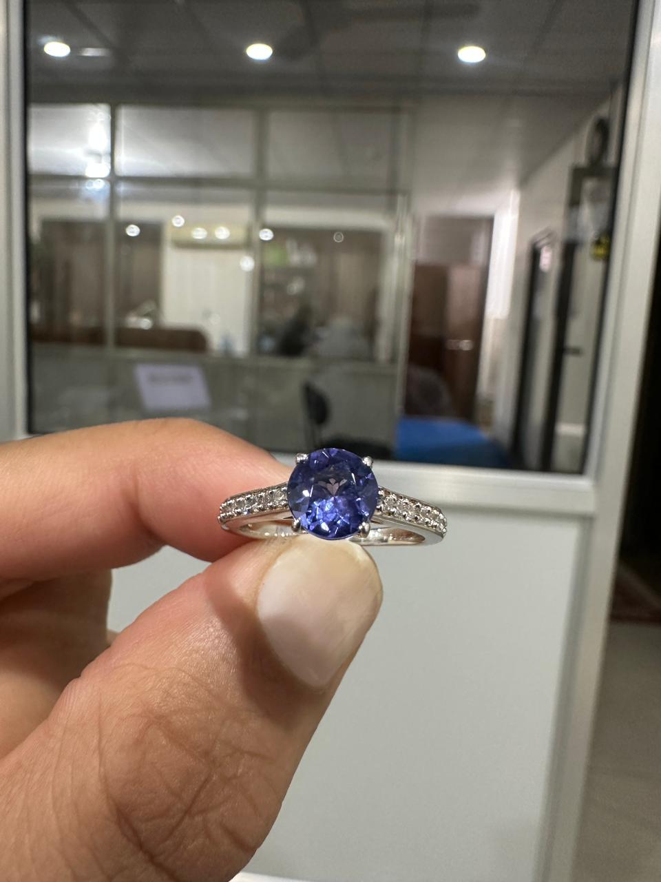 1 CT Round Tanzanite Engagement Ring, 14K White Gold Diamond Pavé Band, Blue-Violet Gemstone