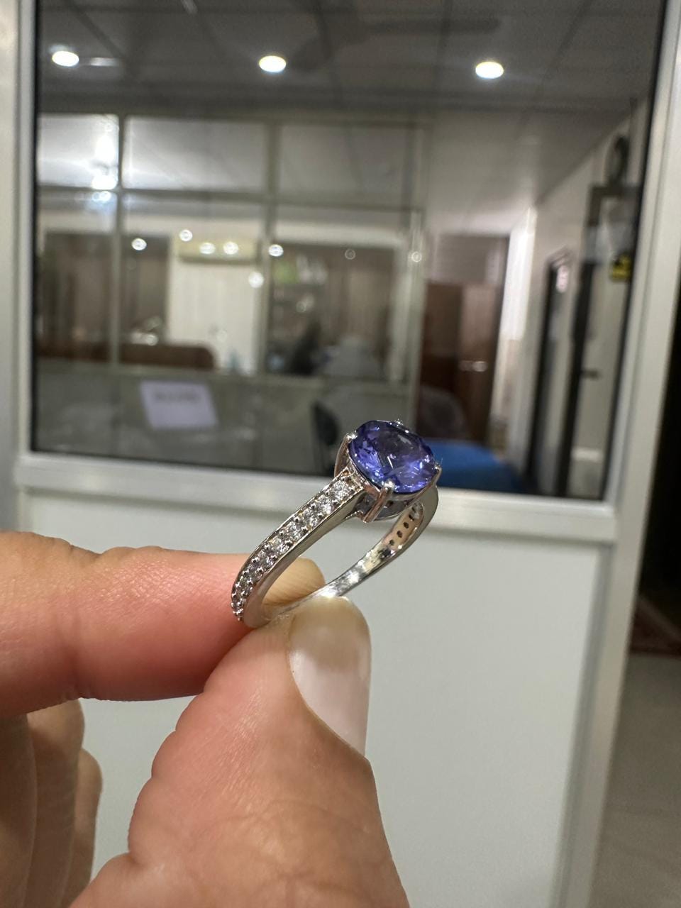 1 CT Round Tanzanite Engagement Ring, 14K White Gold Diamond Pavé Band, Blue-Violet Gemstone