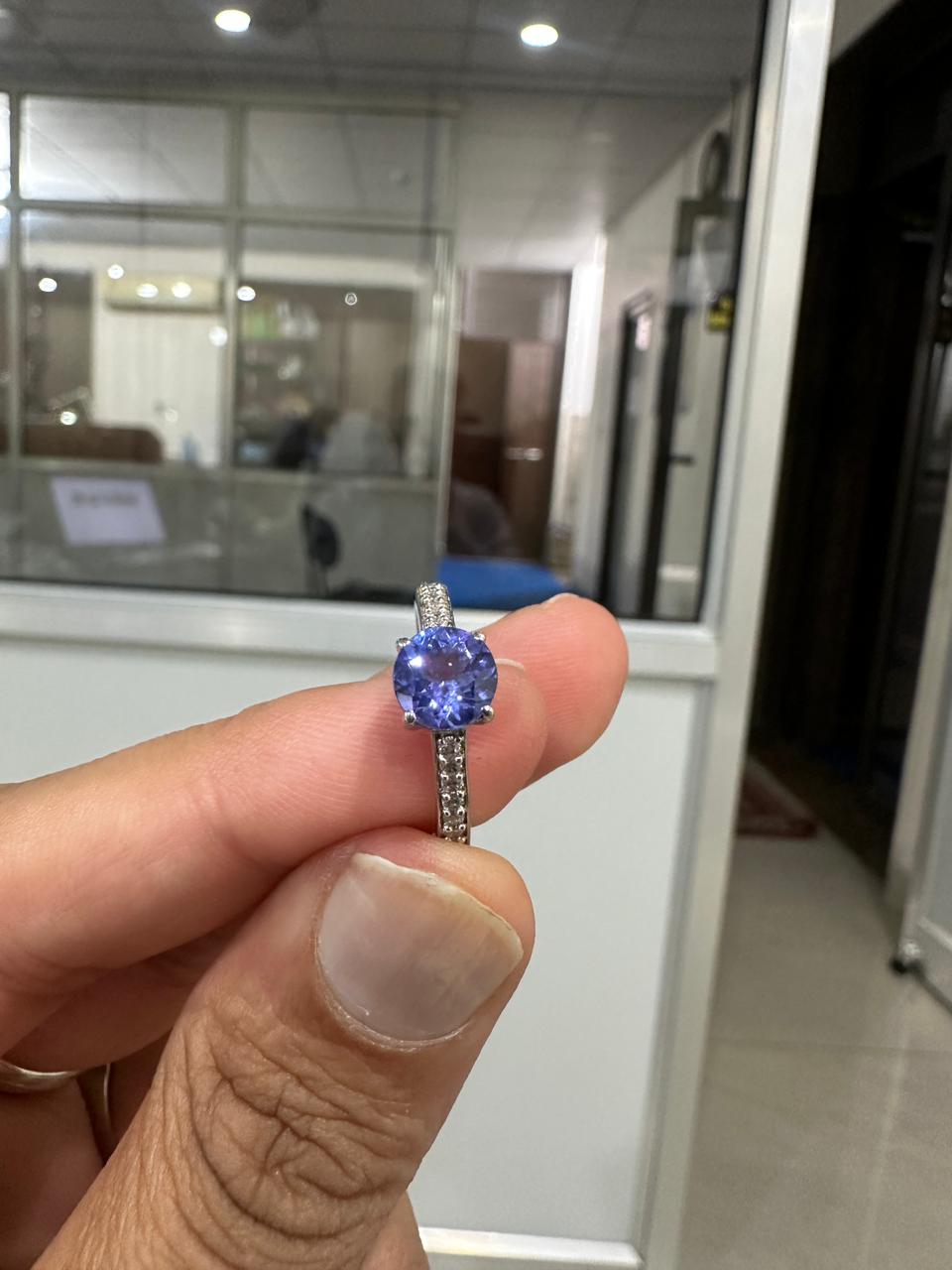 1 CT Round Tanzanite Engagement Ring, 14K White Gold Diamond Pavé Band, Blue-Violet Gemstone