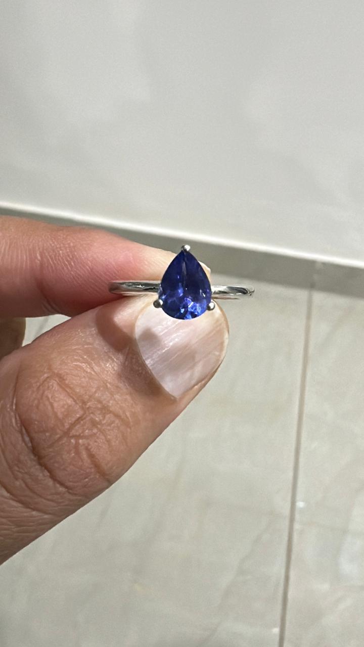 14K White Gold Pear Tanzanite Solitaire Ring, 1.5 Ct Natural Gemstone Engagement Ring