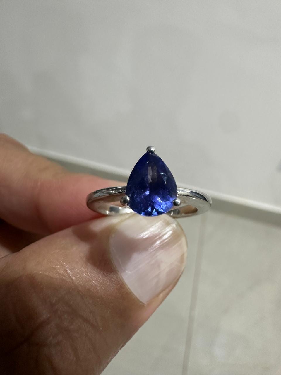 14K White Gold Pear Tanzanite Solitaire Ring, 1.5 Ct Natural Gemstone Engagement Ring