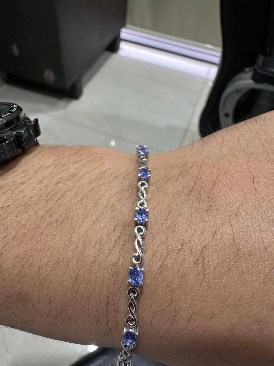 Oval Tanzanite Bracelet, 925 Sterling Silver Infinity Links, Blue Purple Gemstone