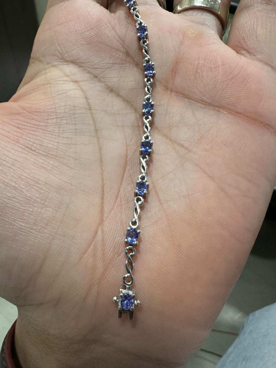 Oval Tanzanite Bracelet, 925 Sterling Silver Infinity Links, Blue Purple Gemstone