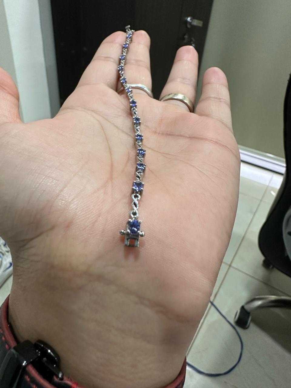 Oval Tanzanite Bracelet, 925 Sterling Silver Infinity Links, Blue Purple Gemstone