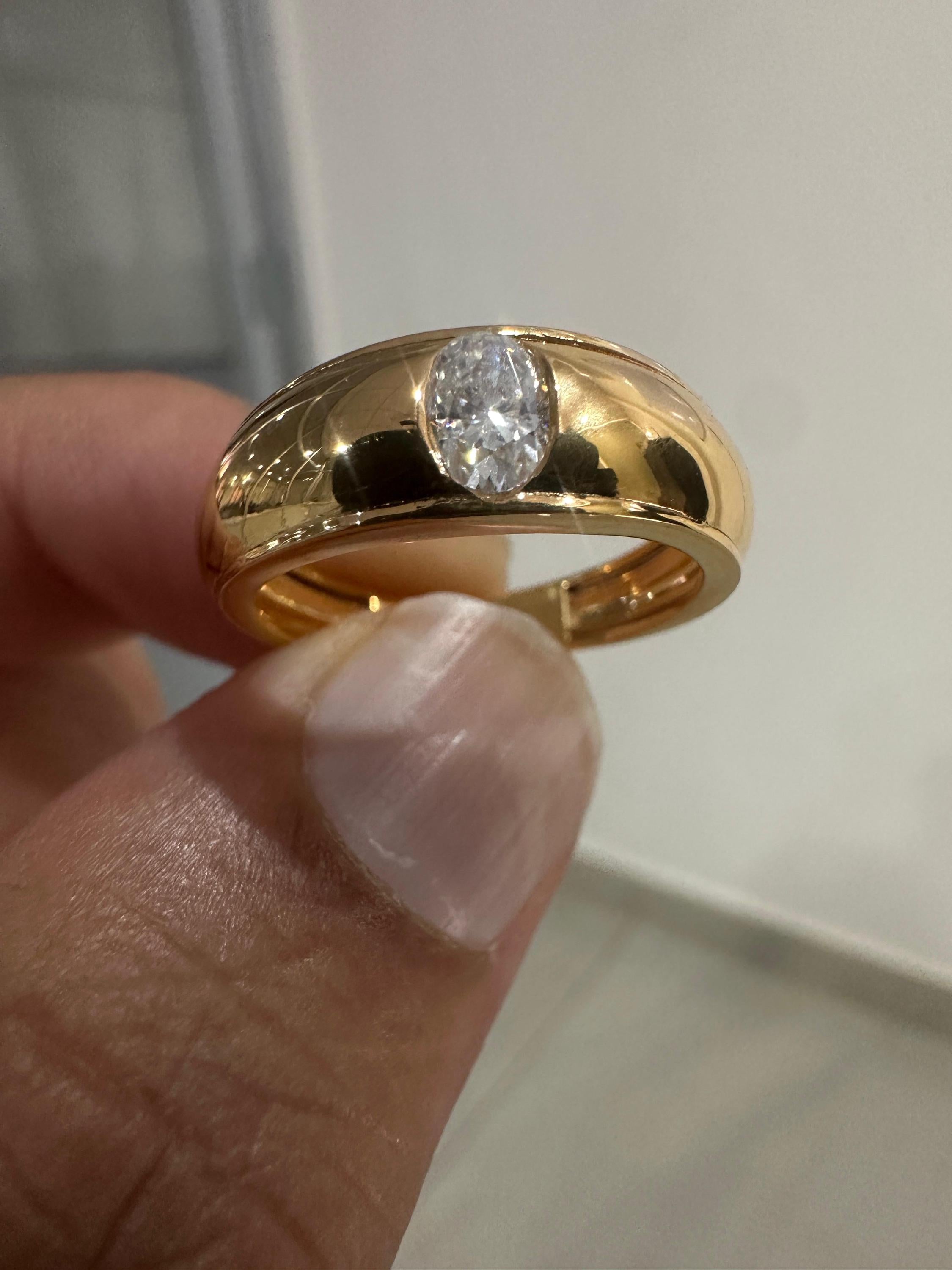 Oval Moissanite Engagement Ring | 14K Gold Bezel Wedding Band