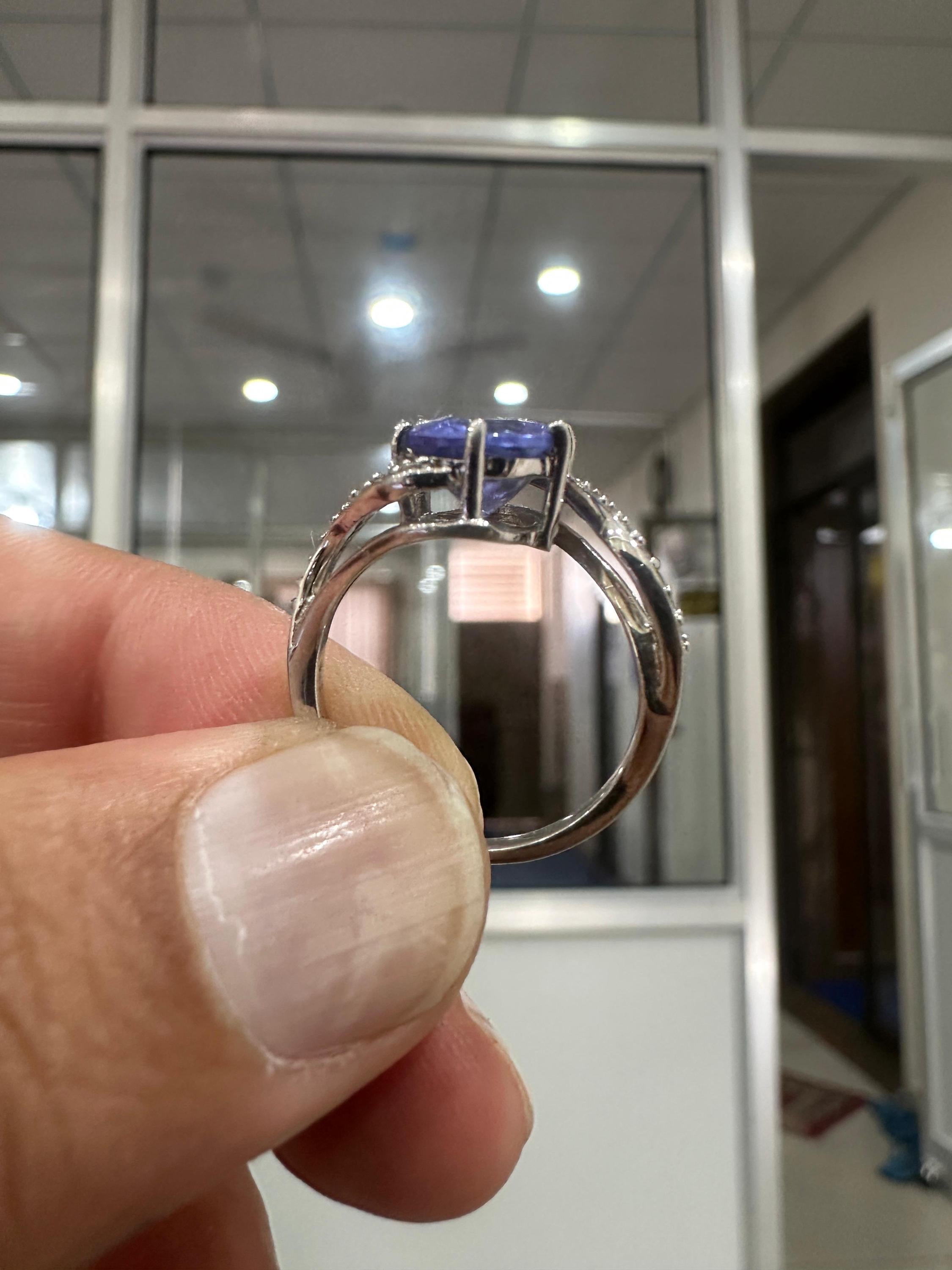 Natural Tanzanite Ring, 14k White Gold, Unique Engagement Ring for her