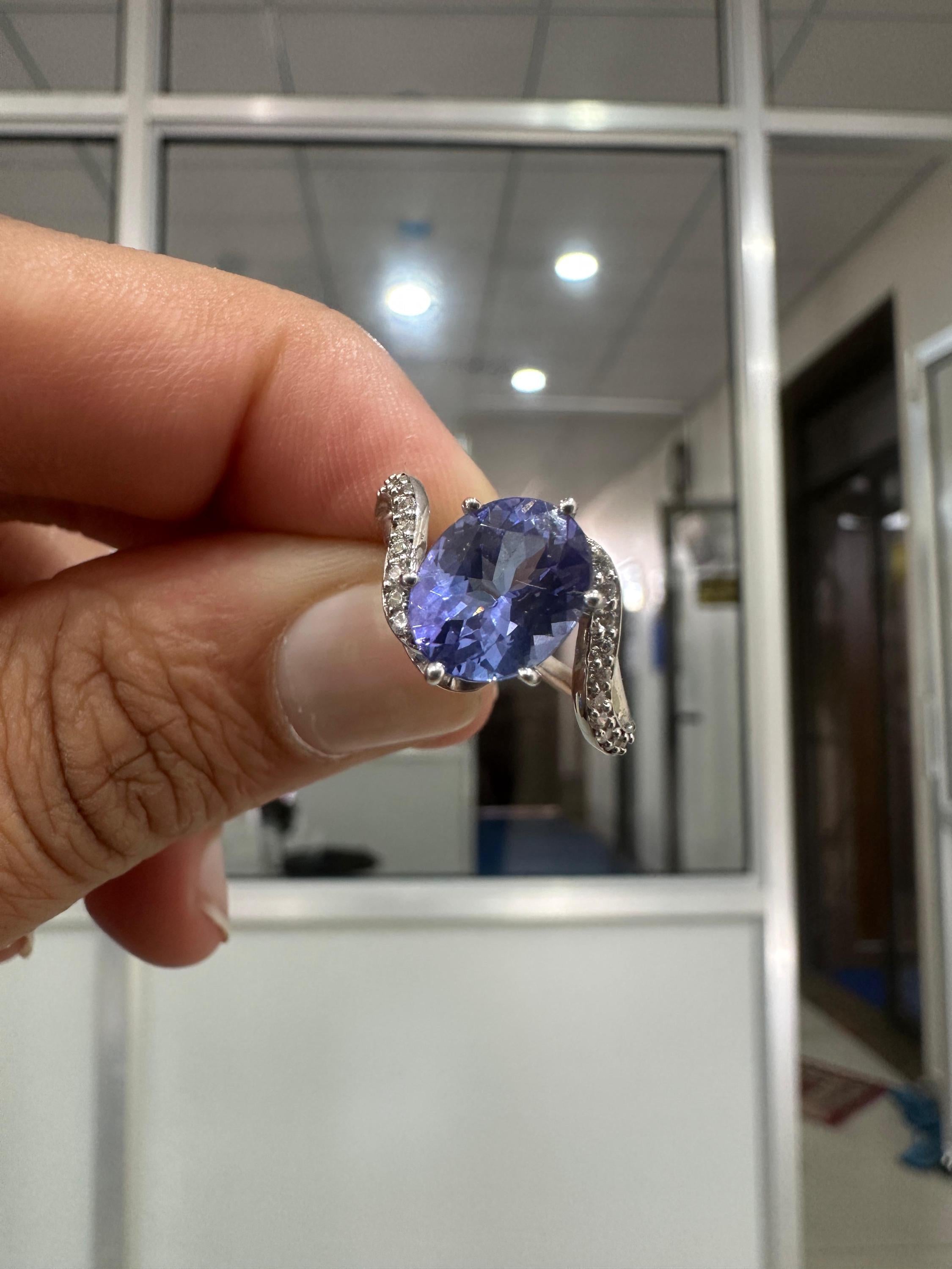 Natural Tanzanite Ring, 14k White Gold, Unique Engagement Ring for her
