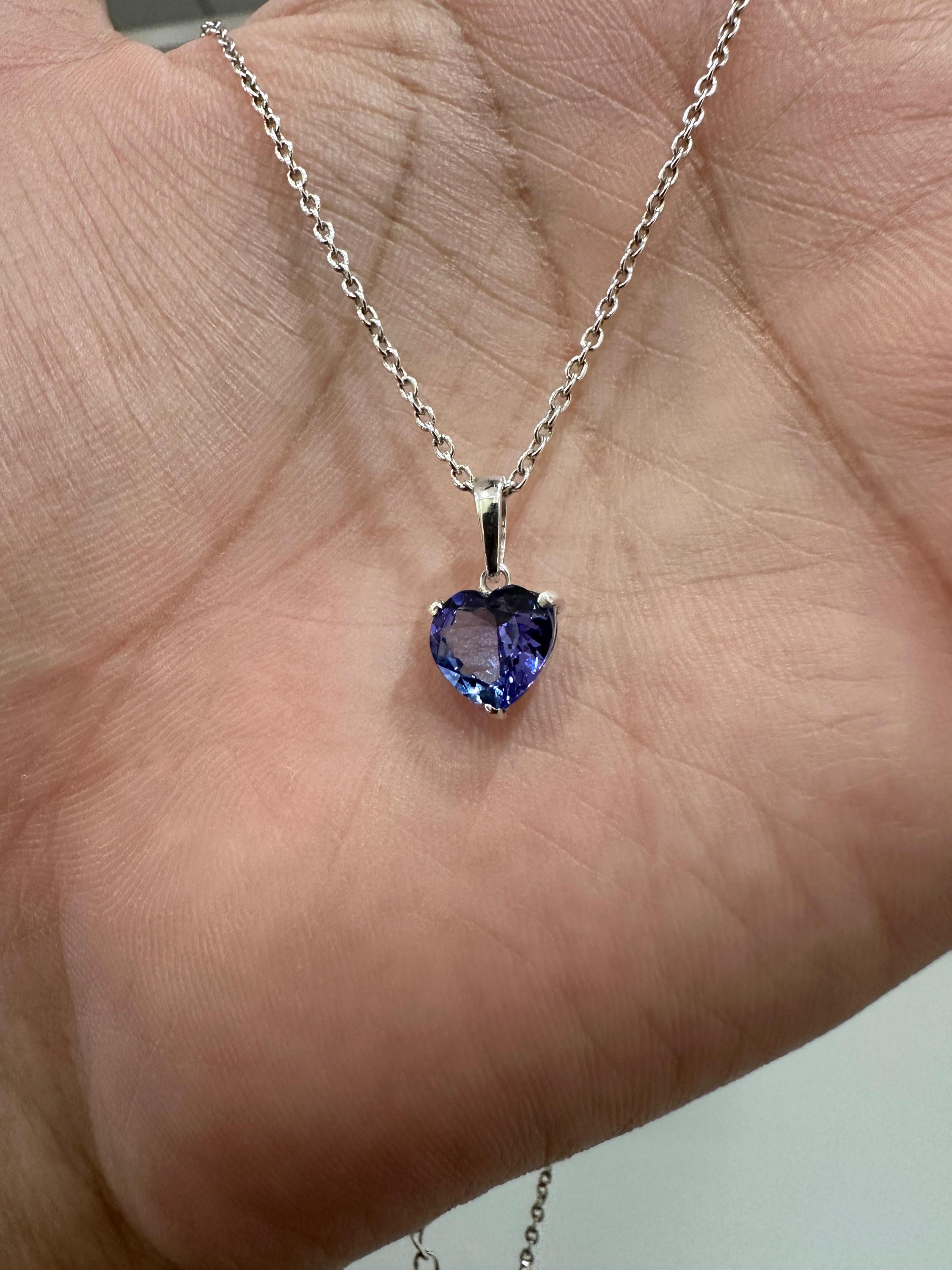 2 CT Heart Tanzanite Pendant | 14K White Gold Solitaire, December Birthstone Jewelry