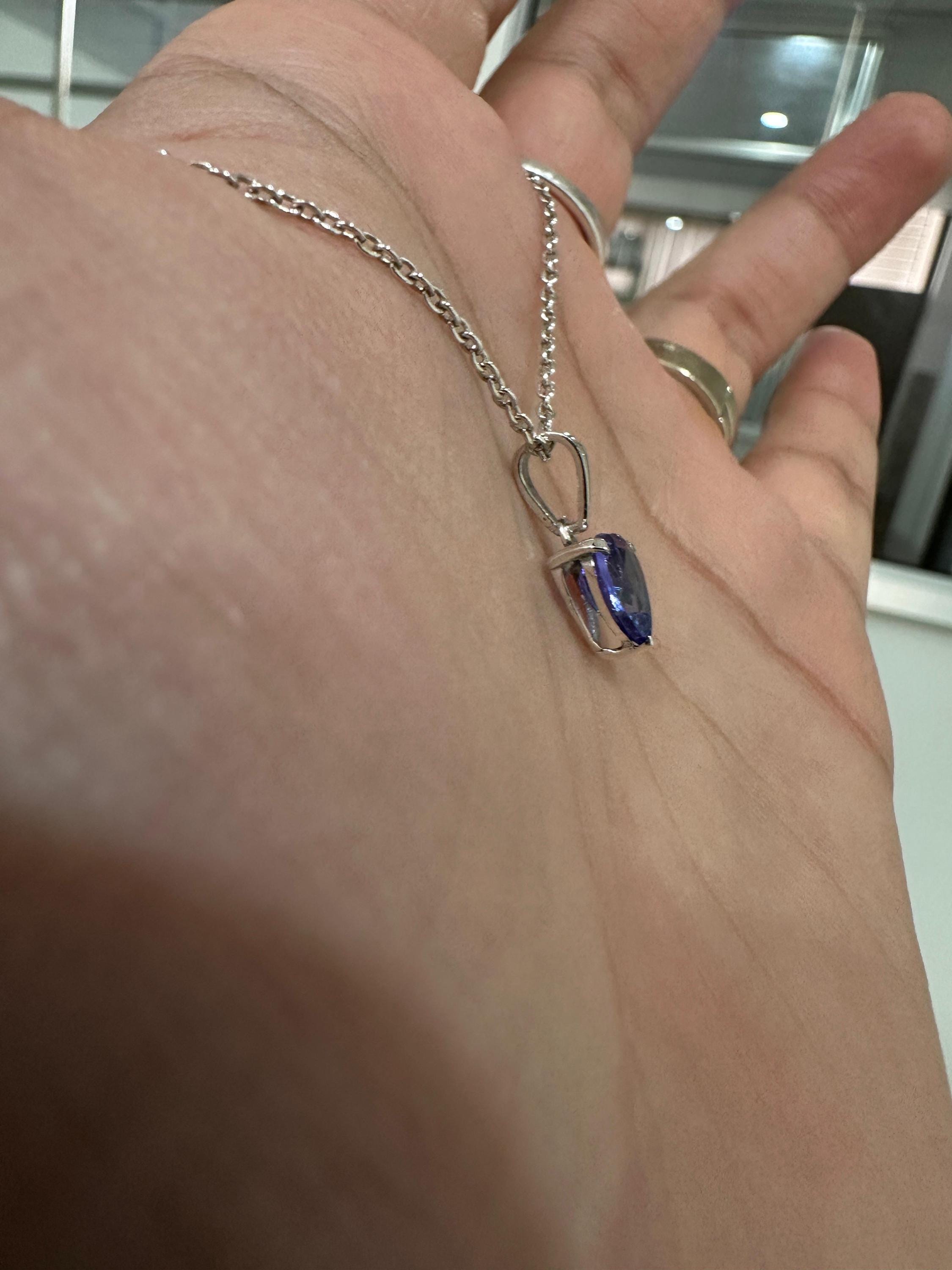 2 CT Heart Tanzanite Pendant | 14K White Gold Solitaire, December Birthstone Jewelry