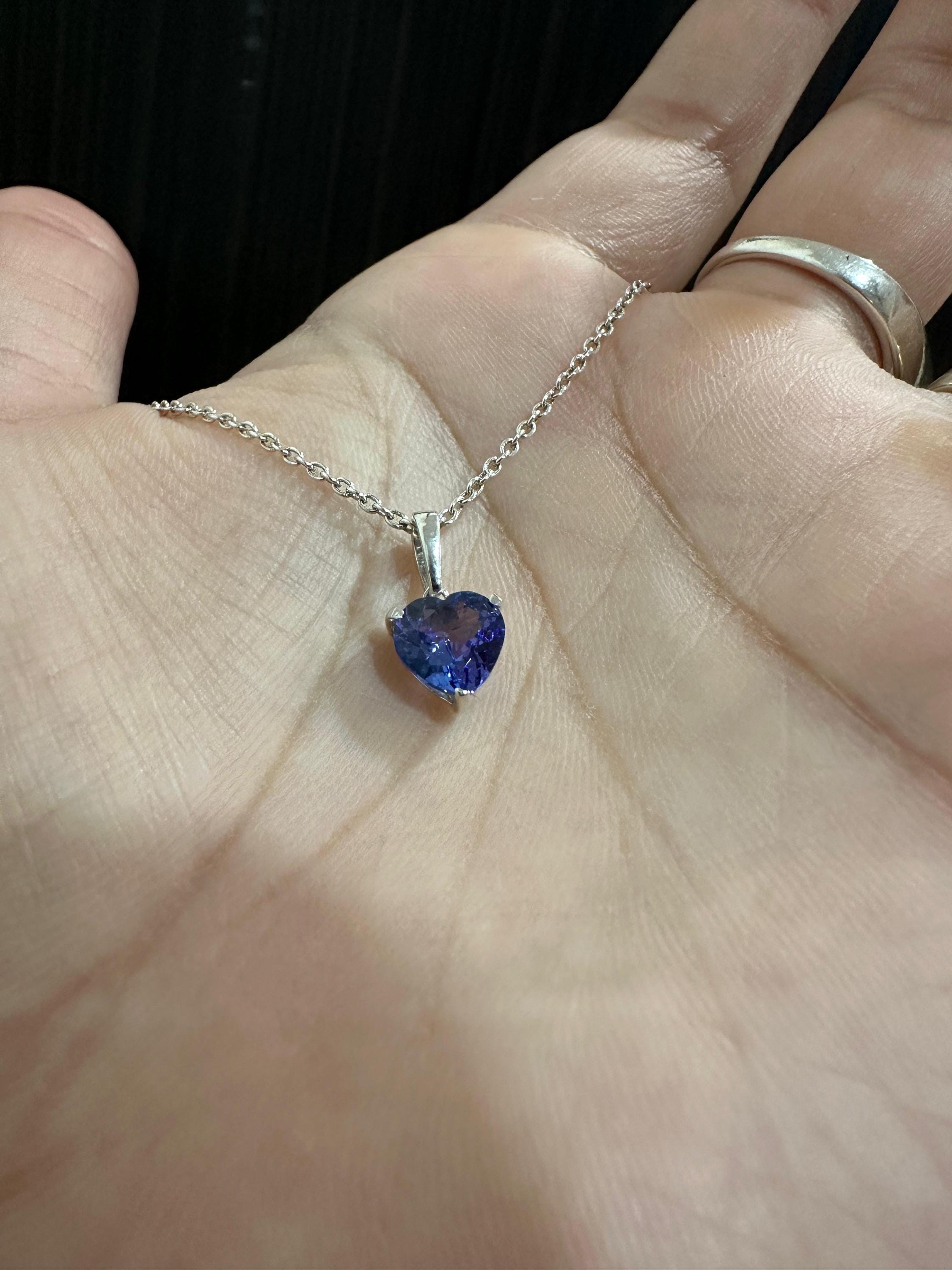 2 CT Heart Tanzanite Pendant | 14K White Gold Solitaire, December Birthstone Jewelry