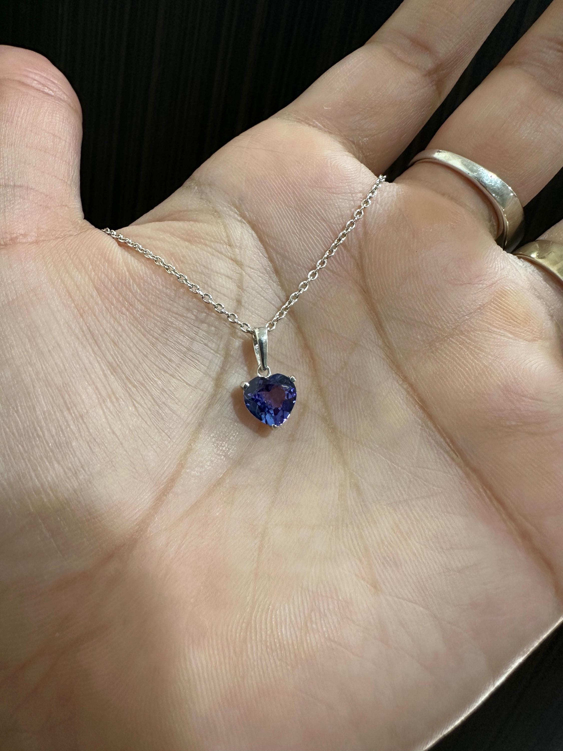 2 CT Heart Tanzanite Pendant | 14K White Gold Solitaire, December Birthstone Jewelry