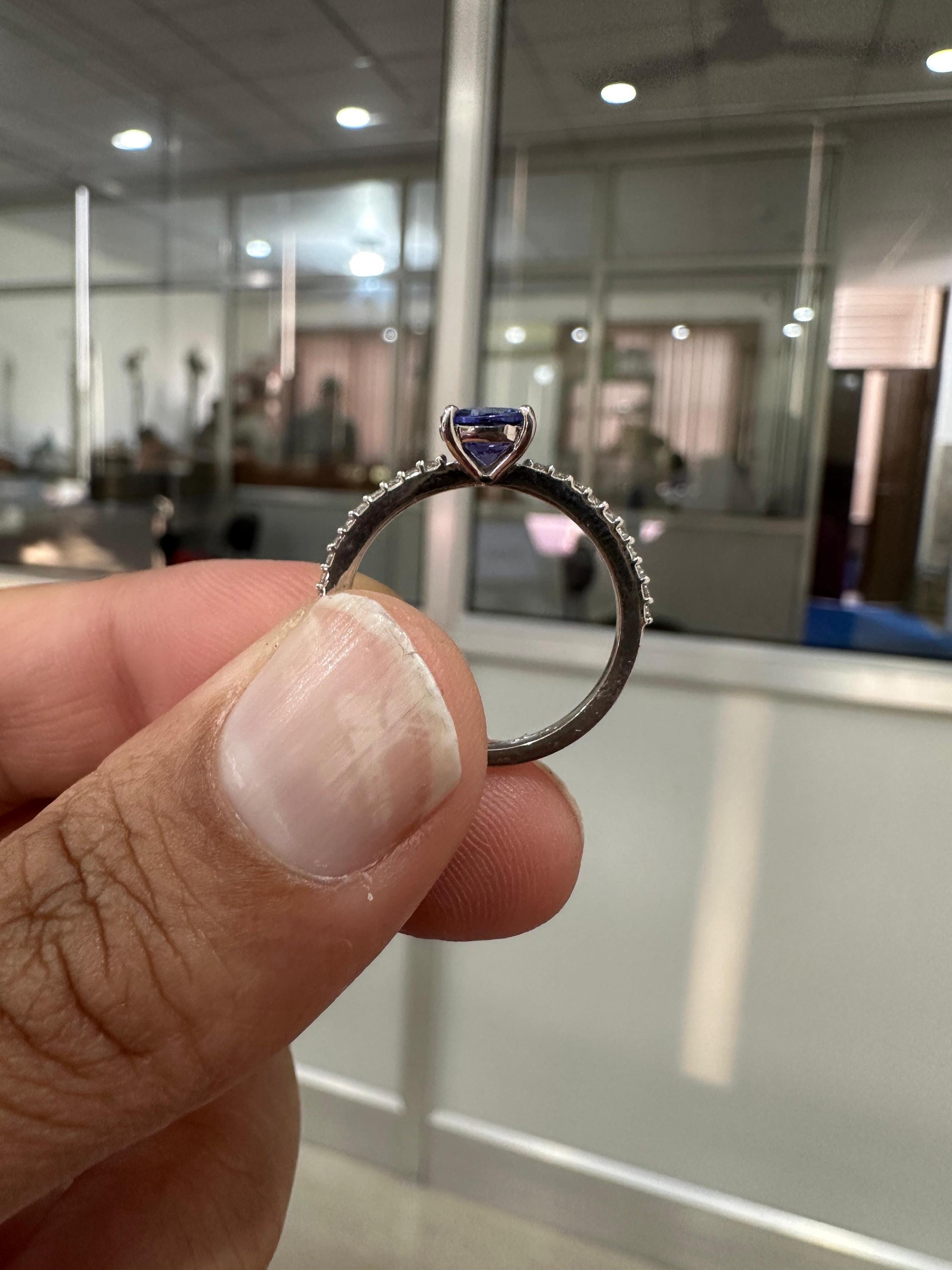Round cut Tanzanite Diamond Engagement Ring | 14K White Gold | Anniversary Gift for her