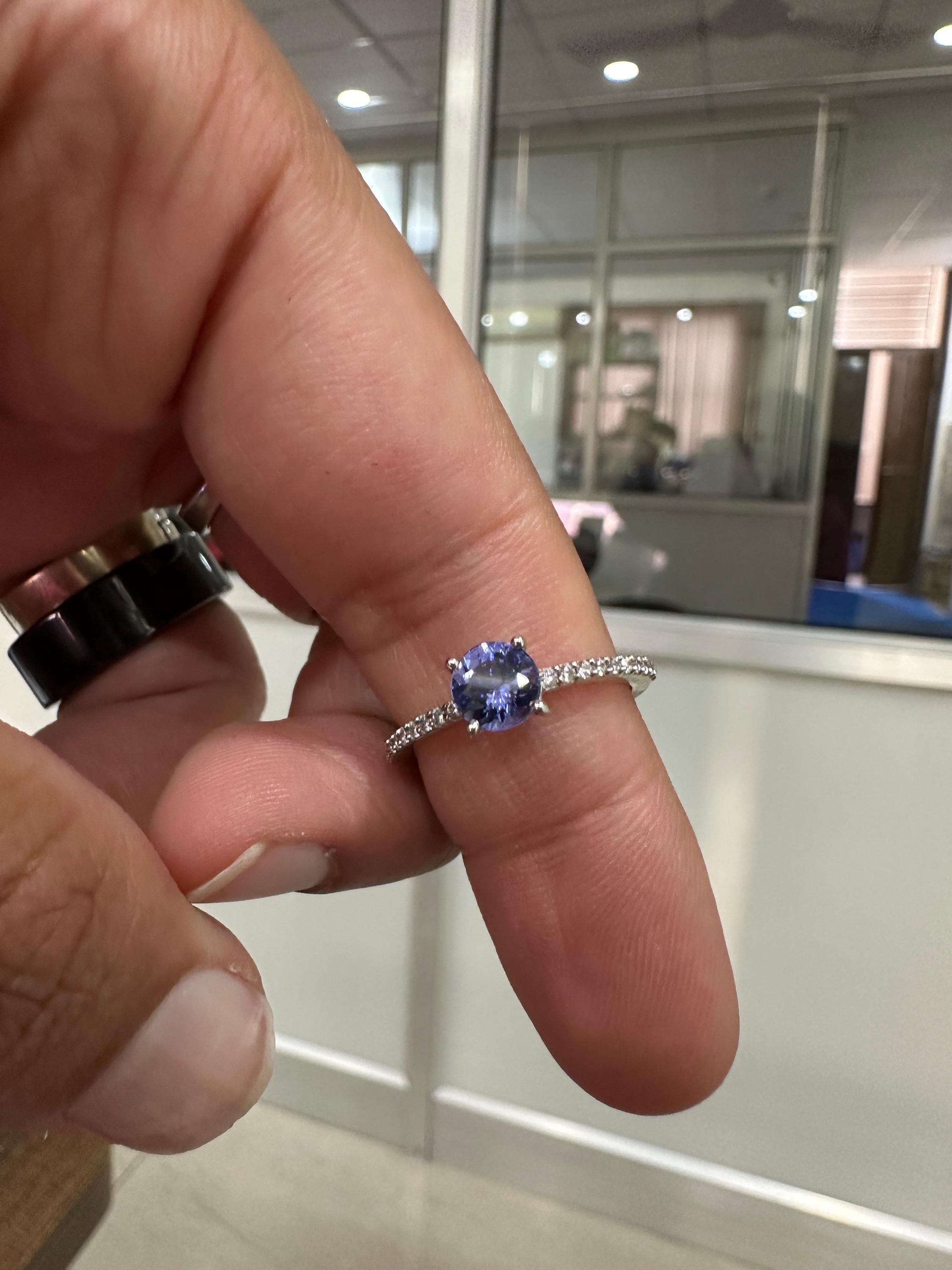 Round cut Tanzanite Diamond Engagement Ring | 14K White Gold | Anniversary Gift for her