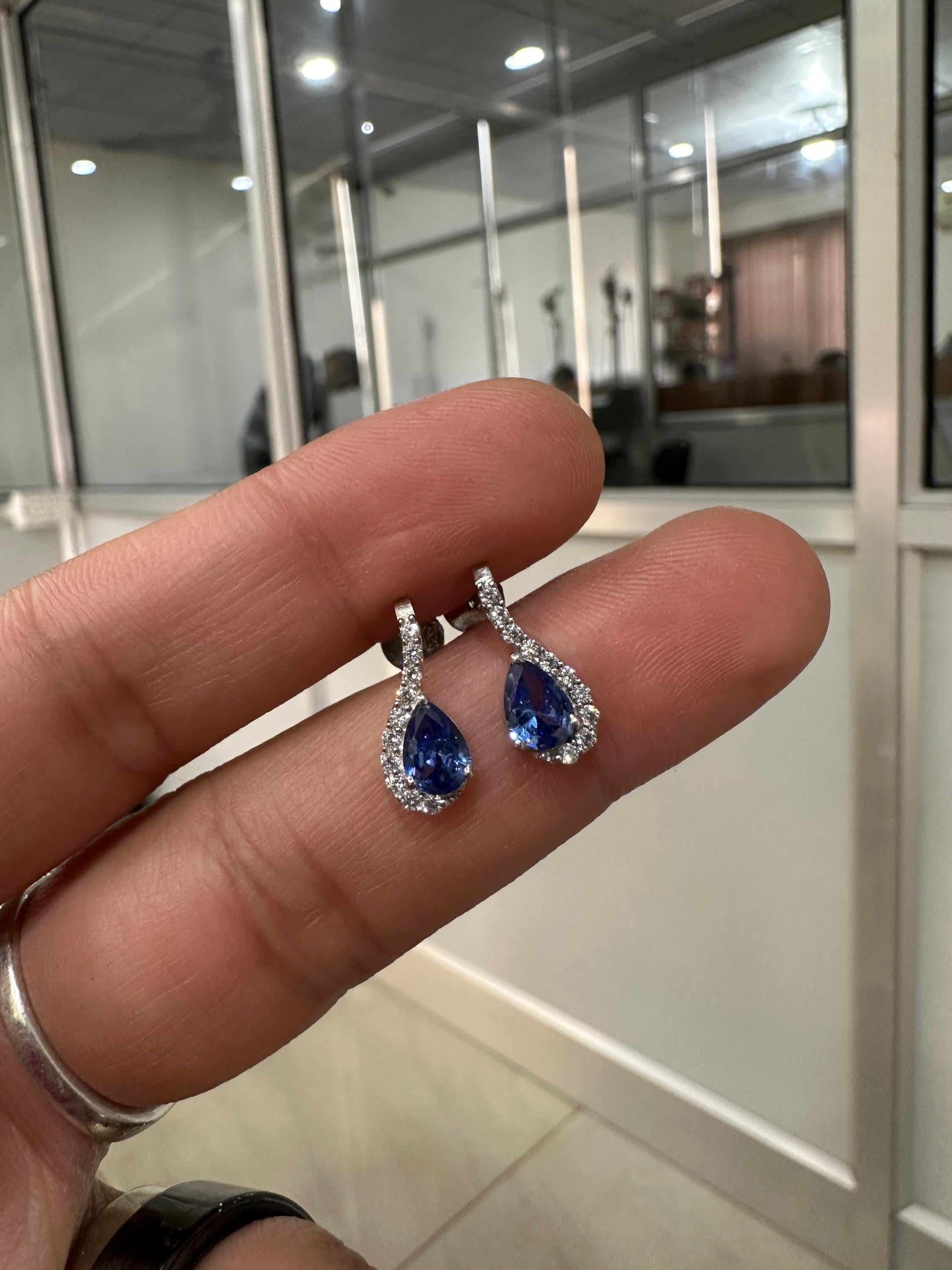 Natural Tanzanite Pear Drop Earrings | 14k White Gold, December Birthstone Jewelry