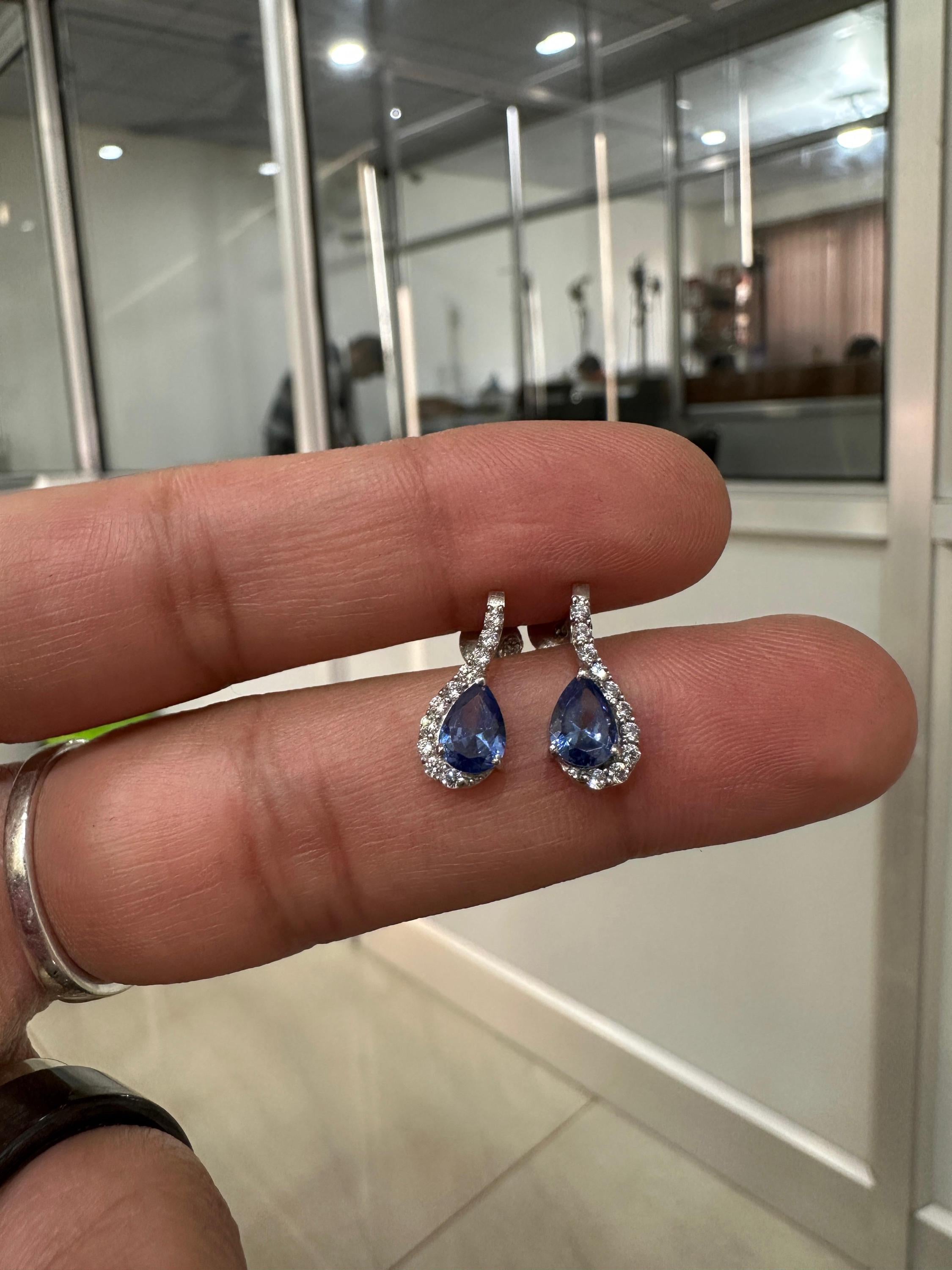 Natural Tanzanite Pear Drop Earrings | 14k White Gold, December Birthstone Jewelry